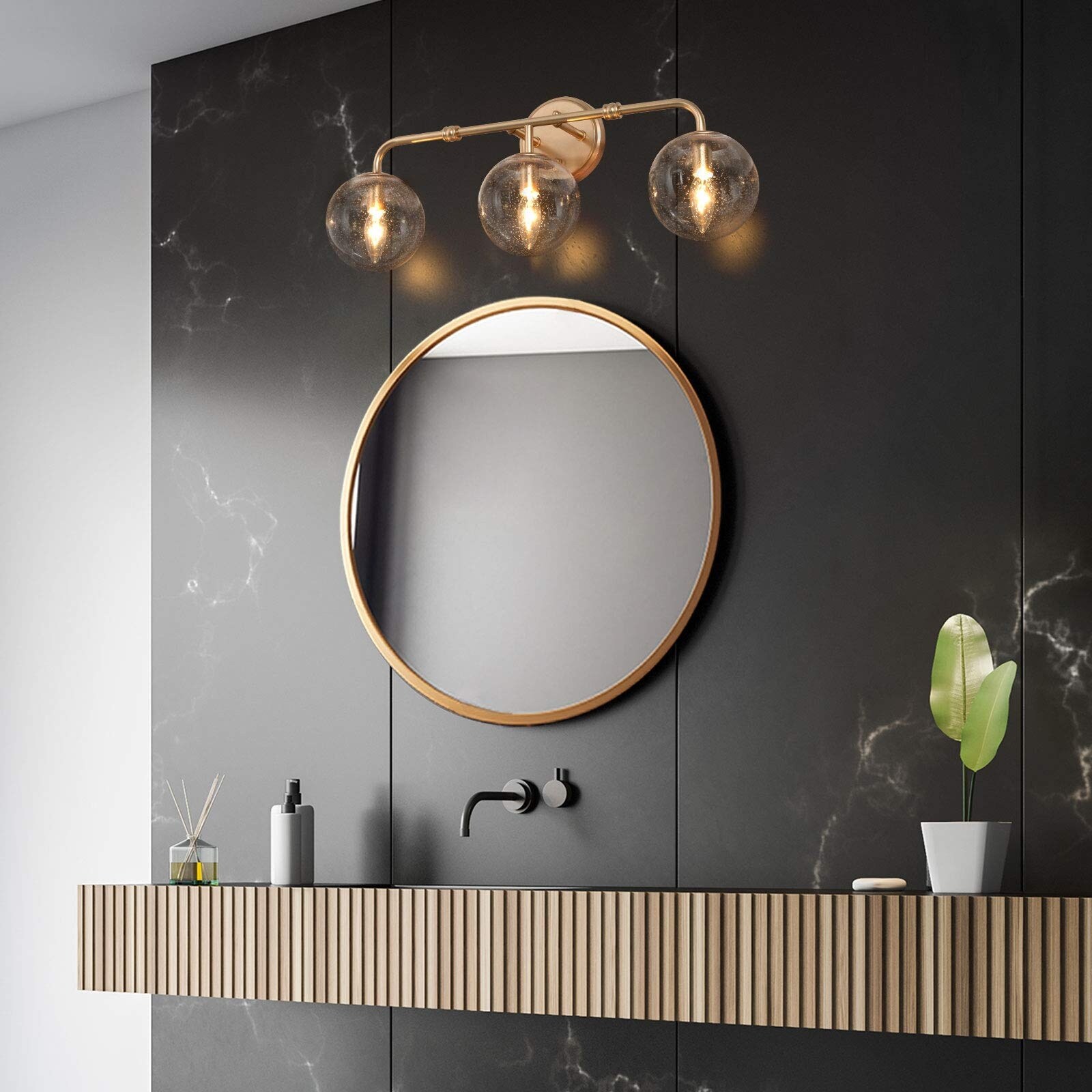 Koiny Modern 3-light Gold Bathroom Vanity Lights Globe Glass Wall Sconces - L24.5