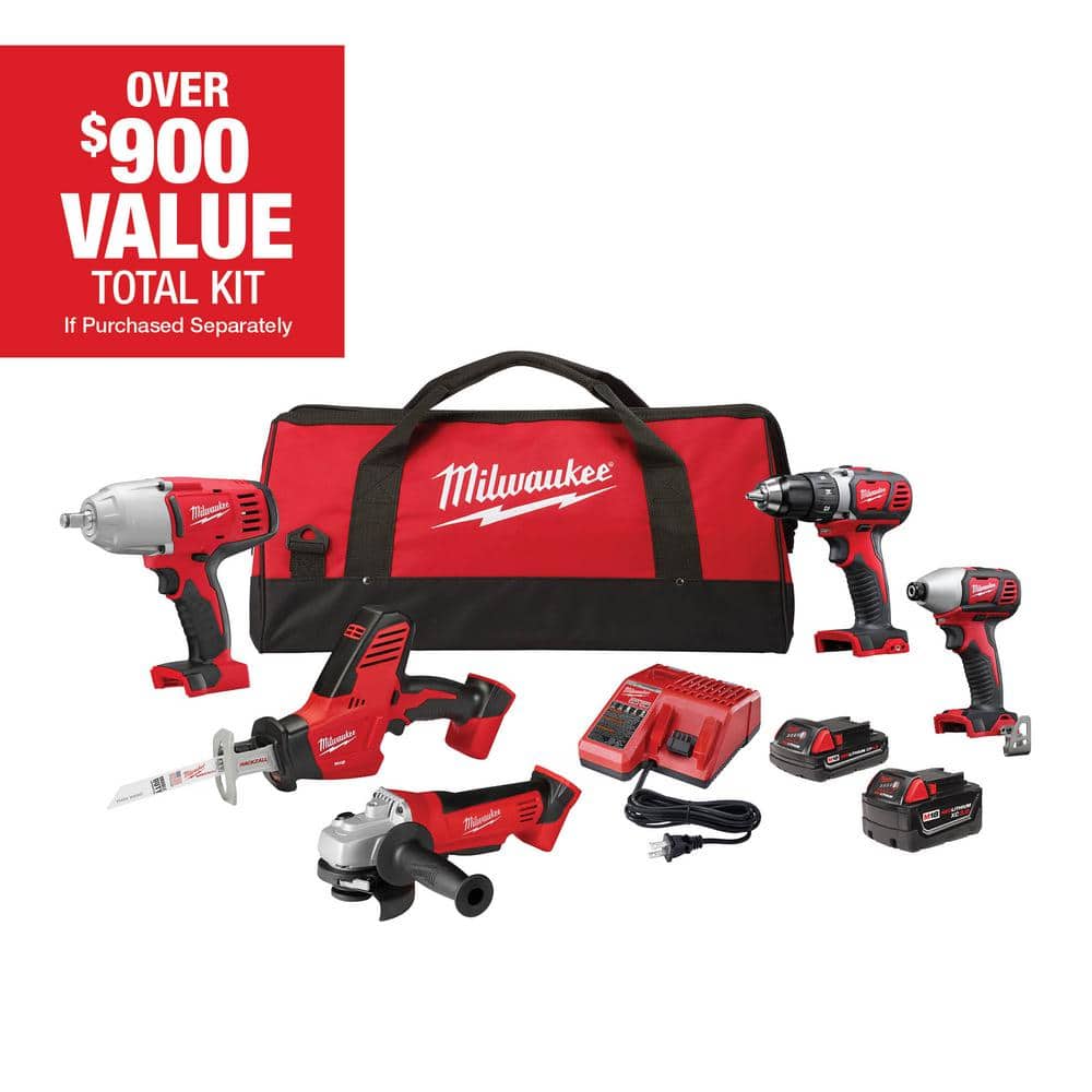 Milwaukee M18 18V Lithium-Ion Cordless Combo Tool Kit (5-Tool) with Two Batteries, Charger, Tool Bag 2695-25CXH - Mycitystee