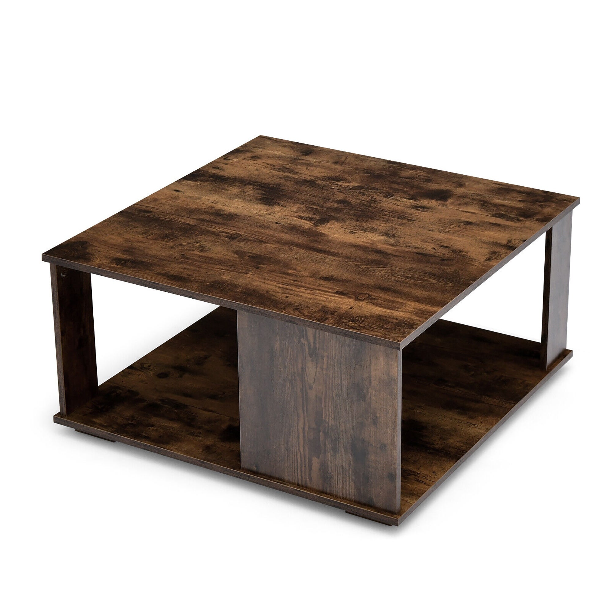Gymax 2-Tier Square Coffee Table w/ Storage Industrial Center Table - Mycitystee
