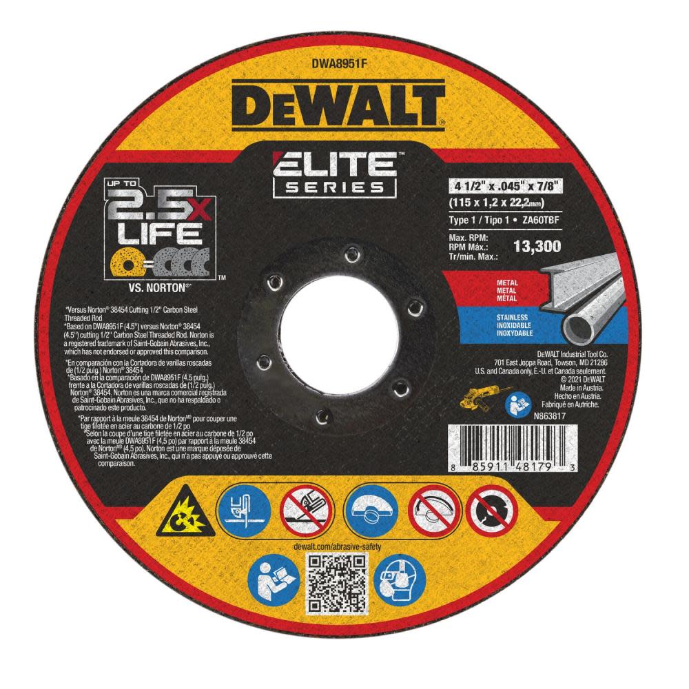 DEWALT 4-1/2 x .045 x 7/8 T1 XP CER Cut-Off Wheel DWA8951F from DEWALT - Mycitystee