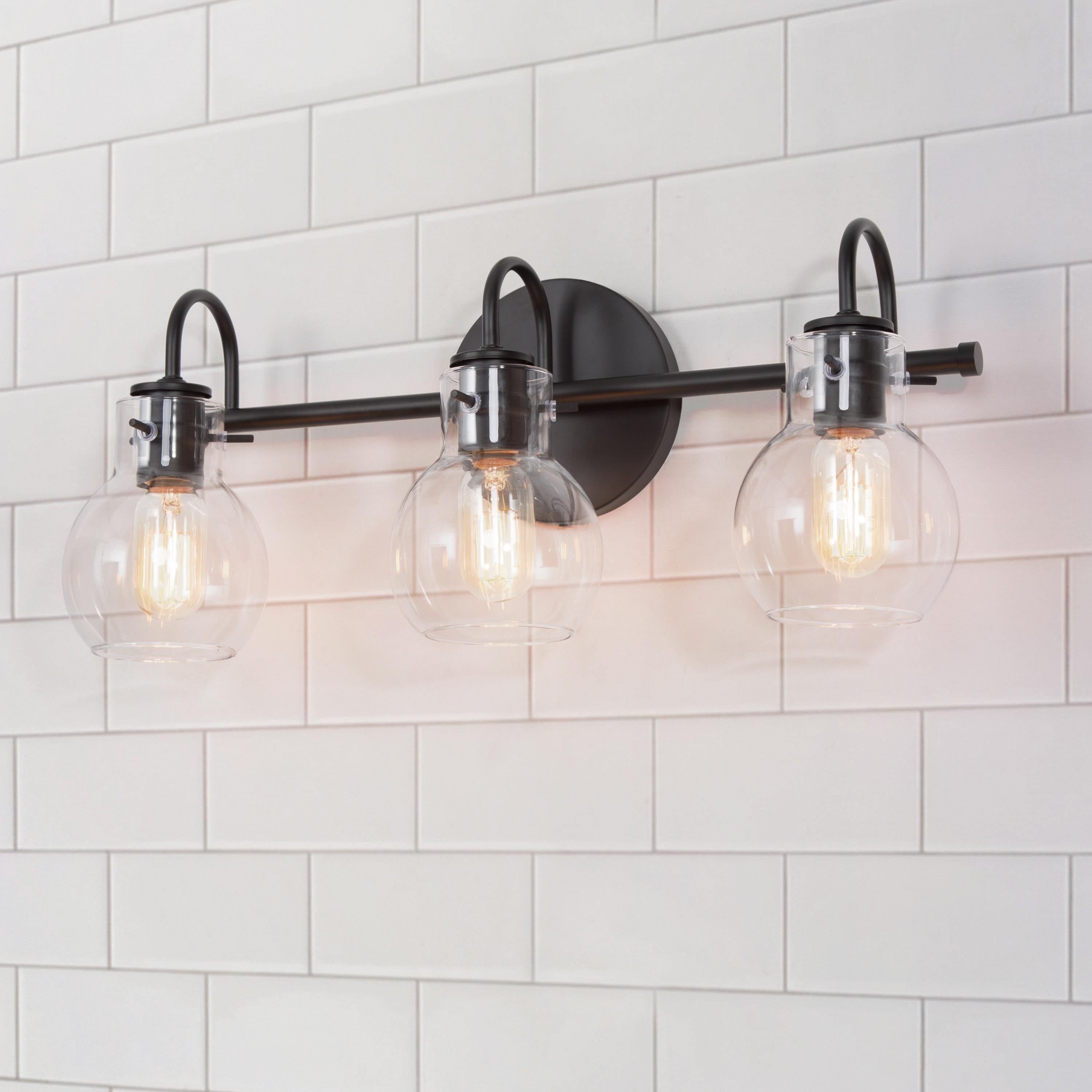 Olia Mid-Century Modern Black Linear Bathroom Vanity Lights Dimmable Clear Glass Wall Sconces - Mycitystee