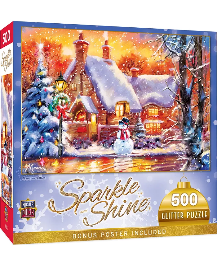 MasterPieces Puzzles Holiday Glitter Christmas- Snowman Cottage 500 Piece Puzzle - Mycitystee
