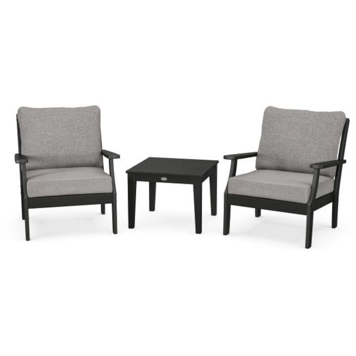 POLYWOOD Braxton 3-Piece Deep Seating Set in Black / Grey Mist - Mycitystee
