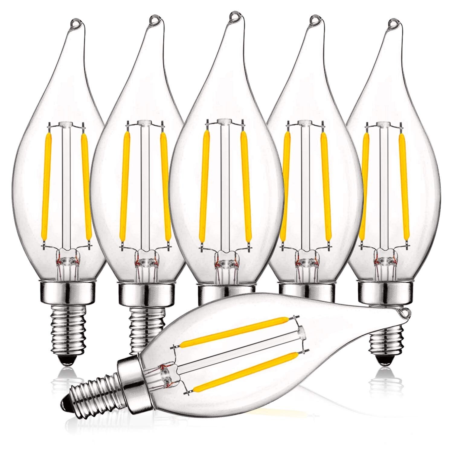 Luxrite 4W Vintage Candelabra LED Bulbs Dimmable， 400 Lumens， 40W Equivalent， Flame Tip Clear Glass， E12 Base (6 Pack) - Mycitystee