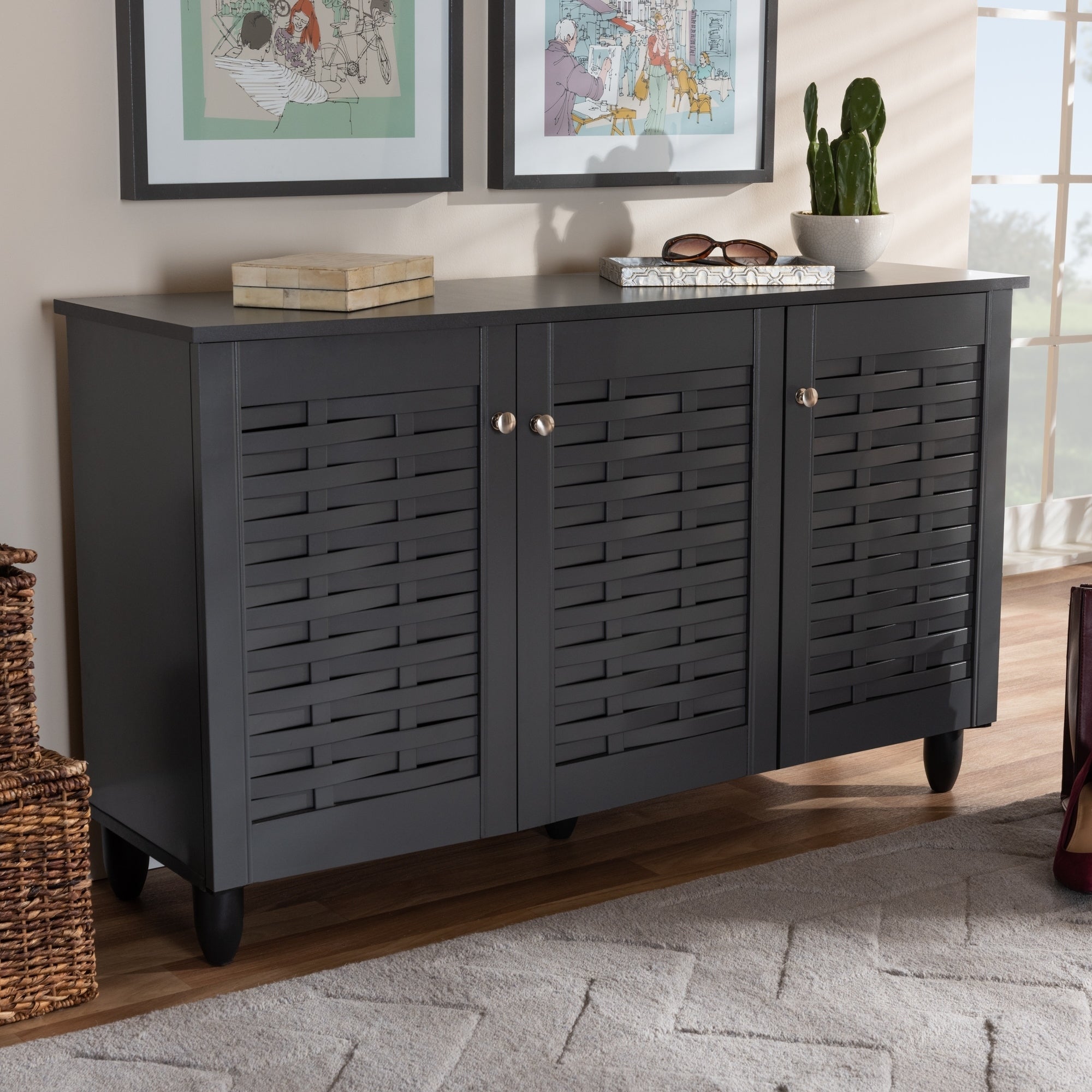 Contemporary Dark Grey 12-pair Shoe Storage Cabinet - - 26396257 - Mycitystee