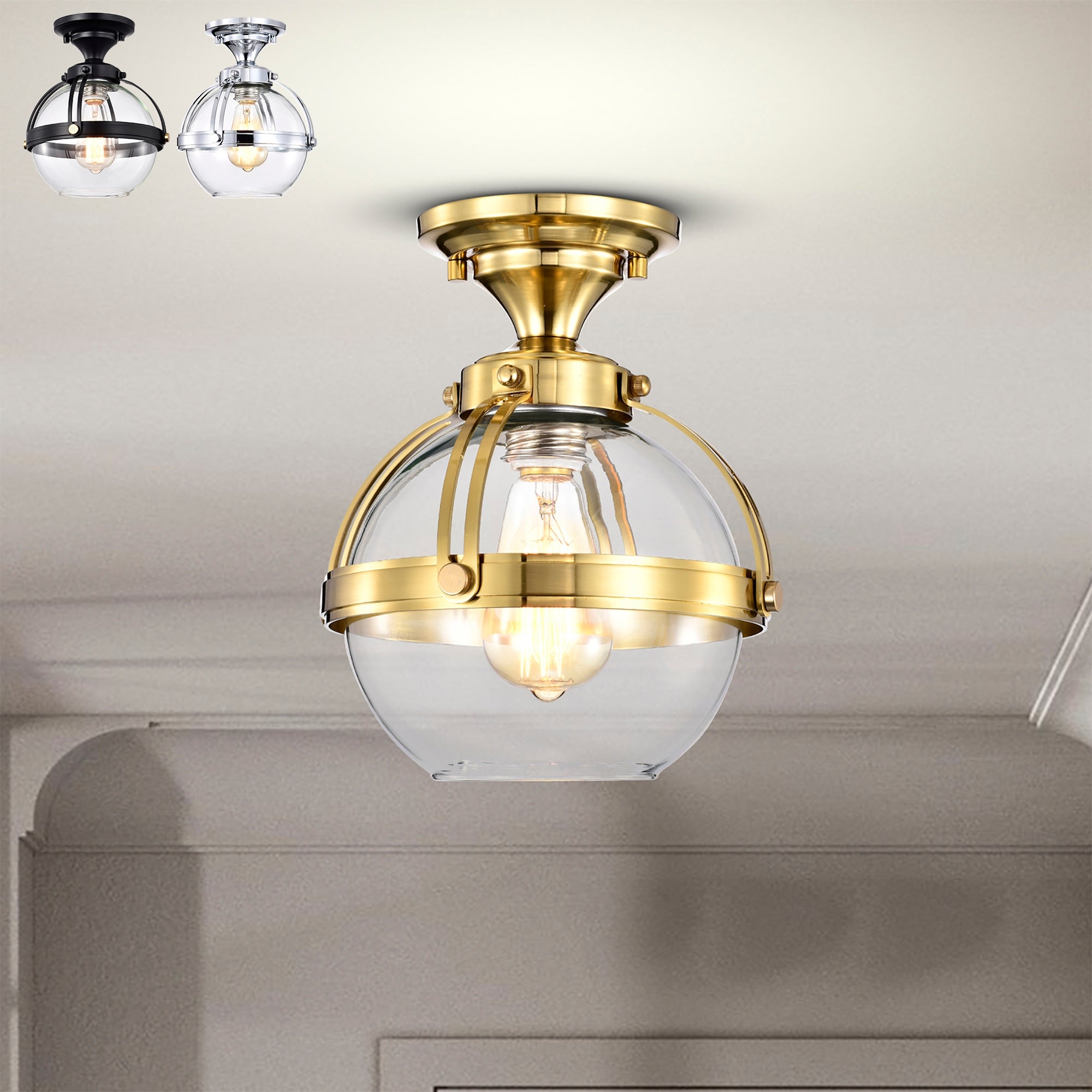 Concordia Semi Flush Mount Ceiling Light Brass Gold and Clear Glass Finish 1-Light - N/A - Mycitystee