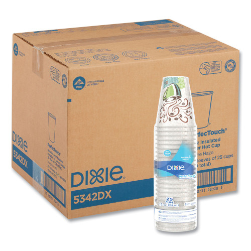 Dixie PerfecTouch Paper Hot Cups， 12 oz， Coffee Haze Design， 25 Sleeve， 20 Sleeves/Carton (5342DX) - Mycitystee