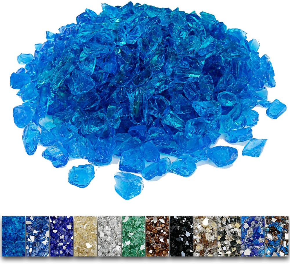 1/2'' Patio Heaters Blue Fire Glass Reflective Tempered Fire Rocks for Fire Pits, Fireplace and Fire Bowl10 LBS - Mycitystee