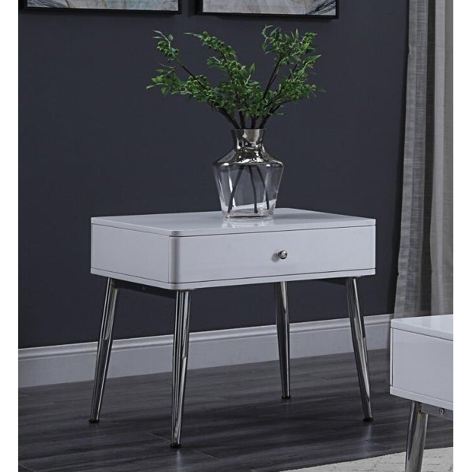 Coffee Table，Rectangular Leg Coffee Table Storage 1 Drawers High Gloss Drawer Top Chrome finish， Metal Tube - Mycitystee