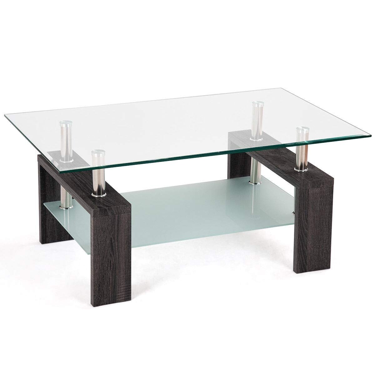 Coffee Table Modern Simple Style Rectangular Wood Legs End Side Table Living Room Home Furniture with Shelf (Dark Brown) - Mycitystee