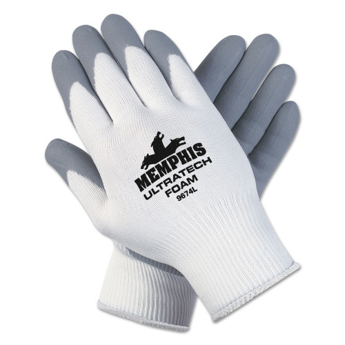 MCR Safety Ultra Tech Foam Seamless Nylon Knit Gloves， Large， White/Gray， 12 Pairs (9674L) - Mycitystee