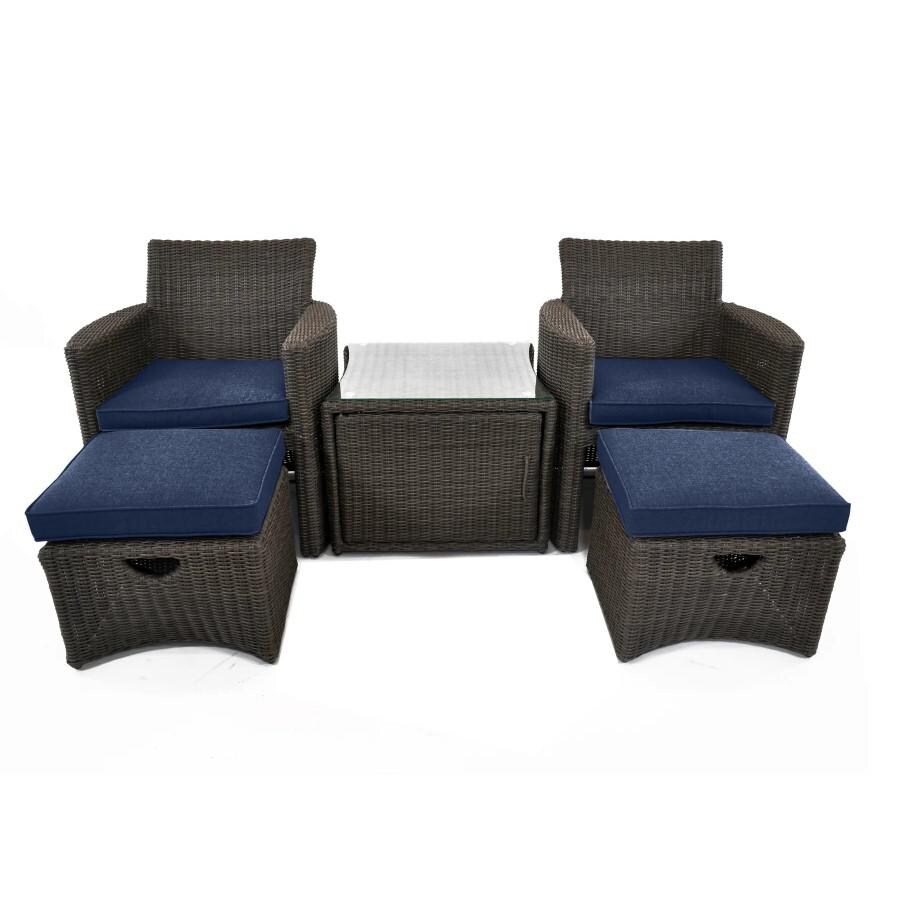 Kettler CUPIDO Wicker 5 Piece Patio Conversation Set With Spectrum Indigo Cushions - Mycitystee