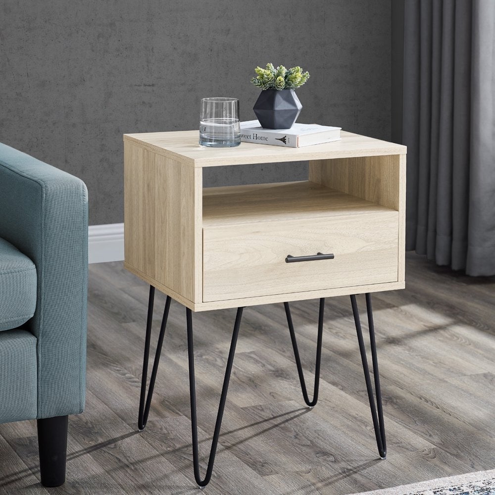 18 inch 1-Drawer Hairpin End Table， Birch - Mycitystee