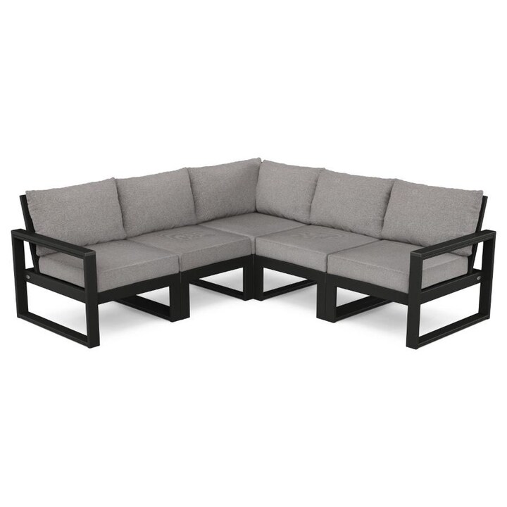POLYWOOD EDGE 5-Piece Modular Deep Seating Set in Black / Grey Mist - Mycitystee