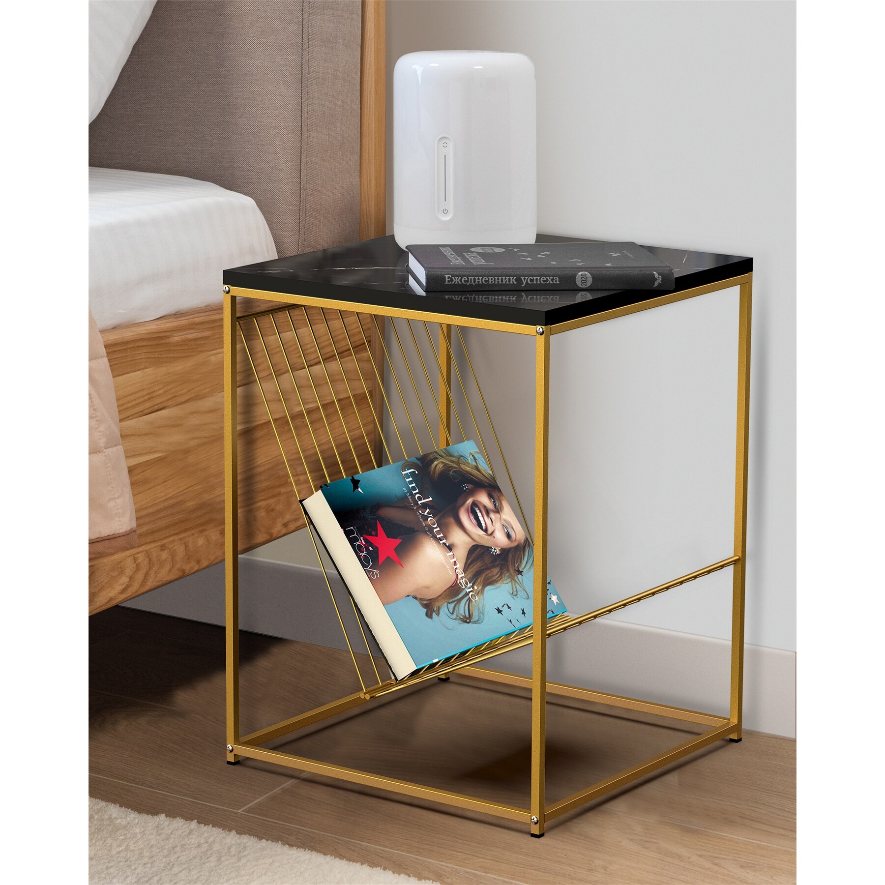 Black Side Table with Solid Wood Table - Mycitystee
