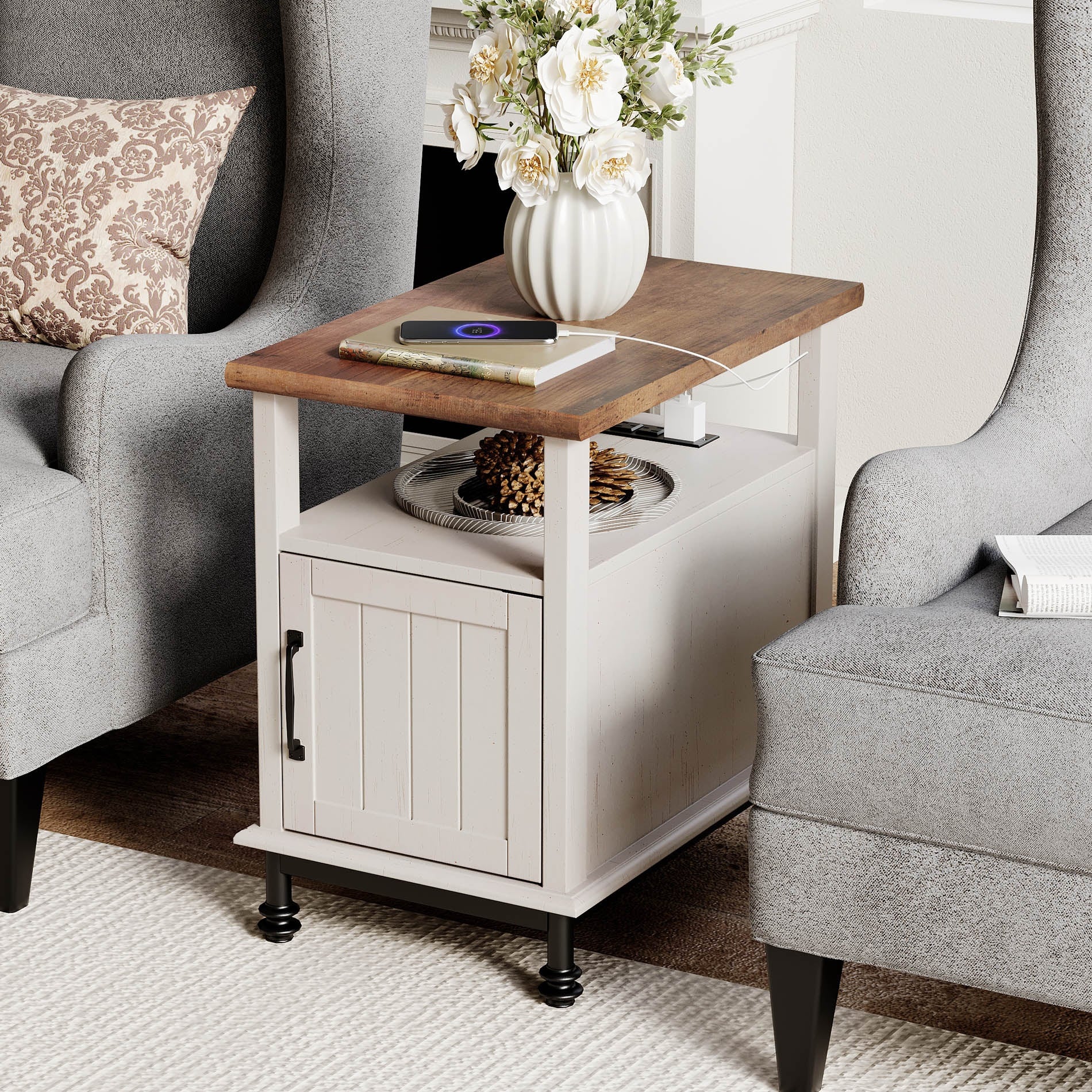 WAMPAT End Table with Charging Station，Nightstand with Drawer - Mycitystee