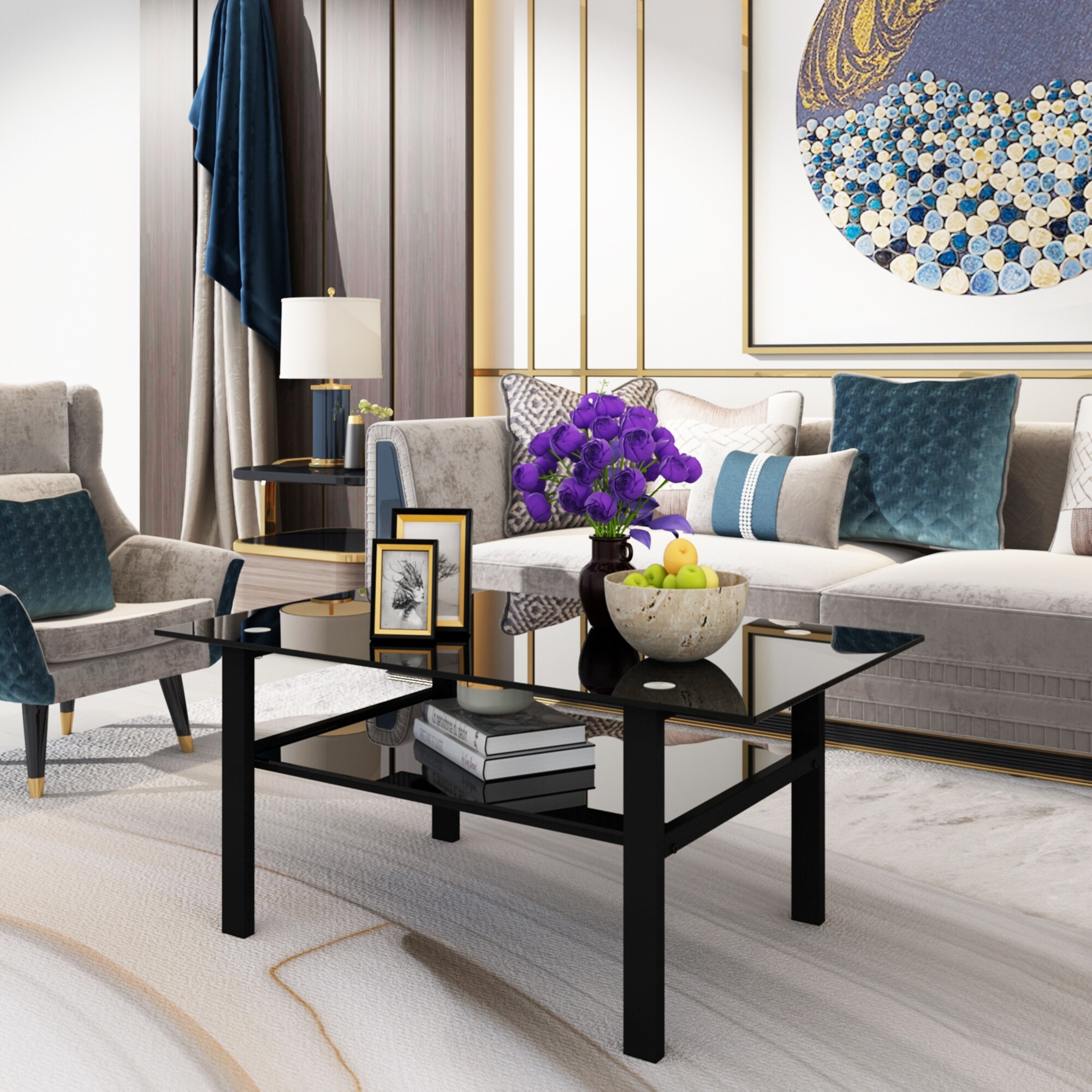 Black glass coffee table - Mycitystee