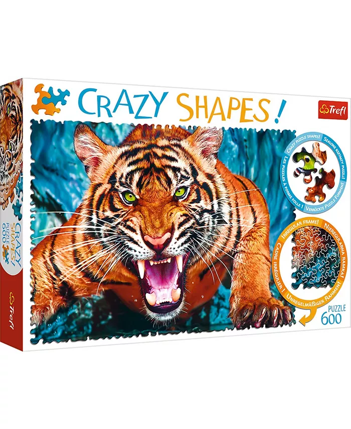 Trefl Crazy Shape Jigsaw Puzzle Facing a Tiger， 600 Piece - Mycitystee