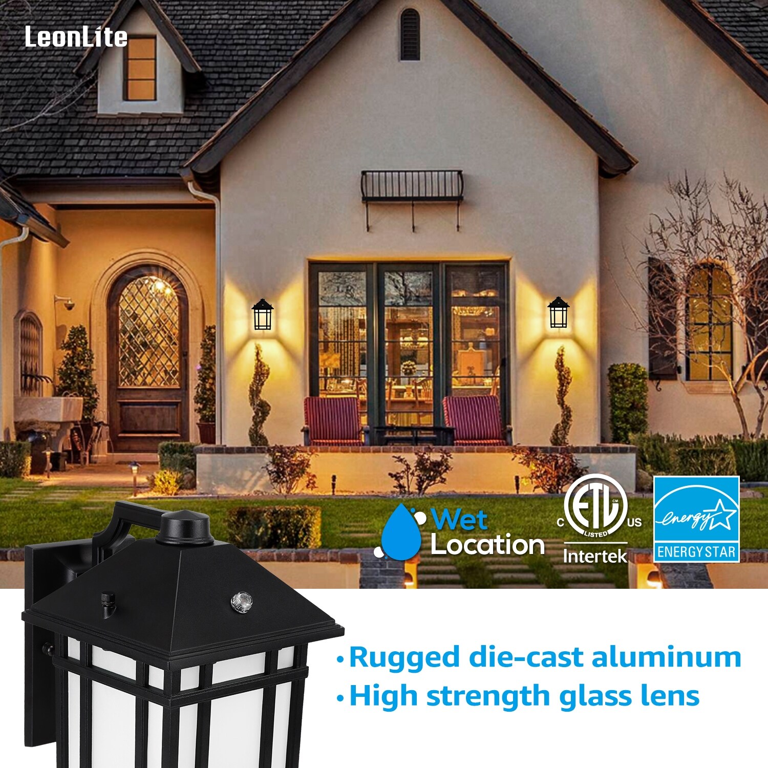 14W LED Outdoor Wall Lantern Fixture， Dusk to Dawn Photocell Included - 2PACK - Mycitystee