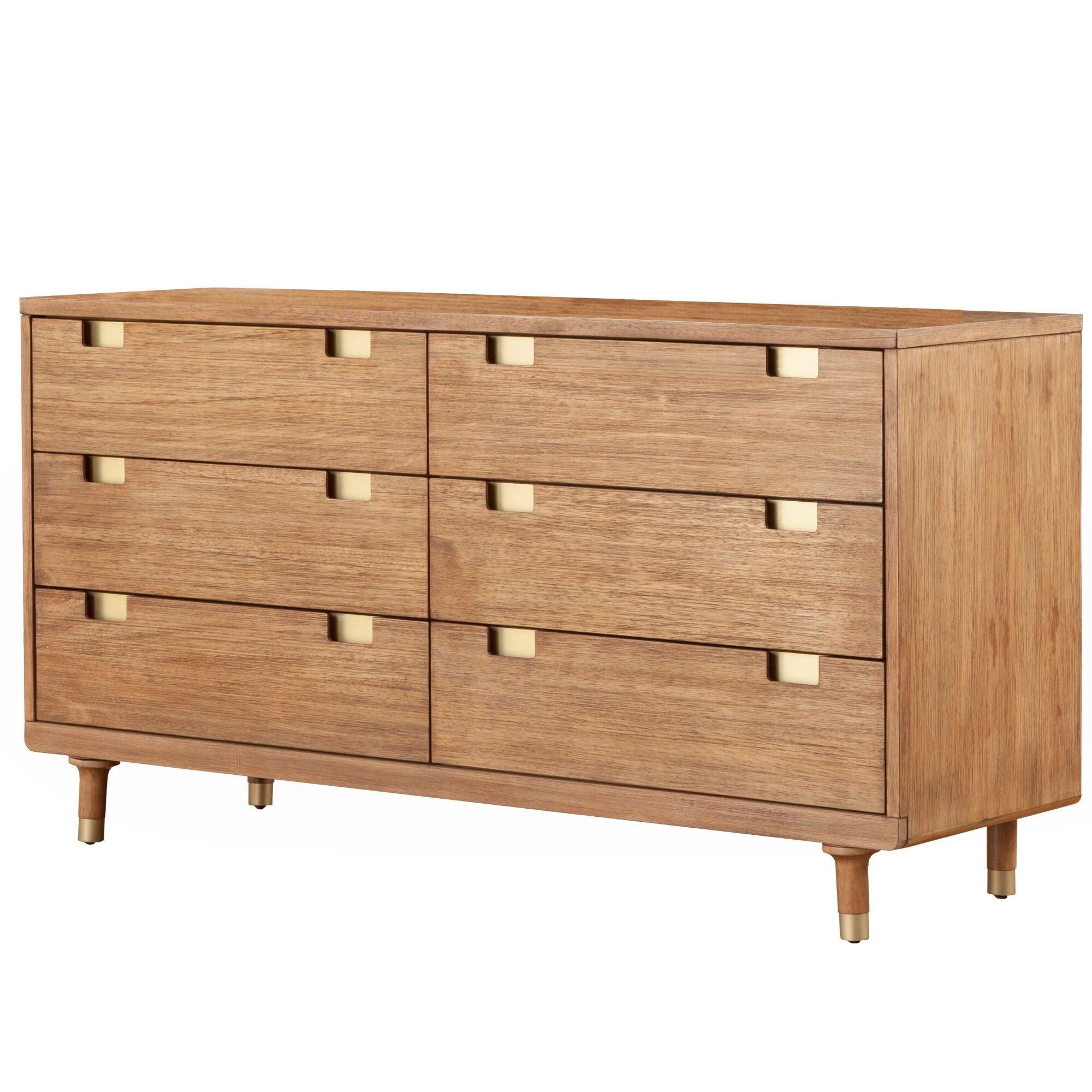 60 Inch 6 Drawer Wooden Dresser with Cutout Pulls， Brown - - 32620111 - Mycitystee