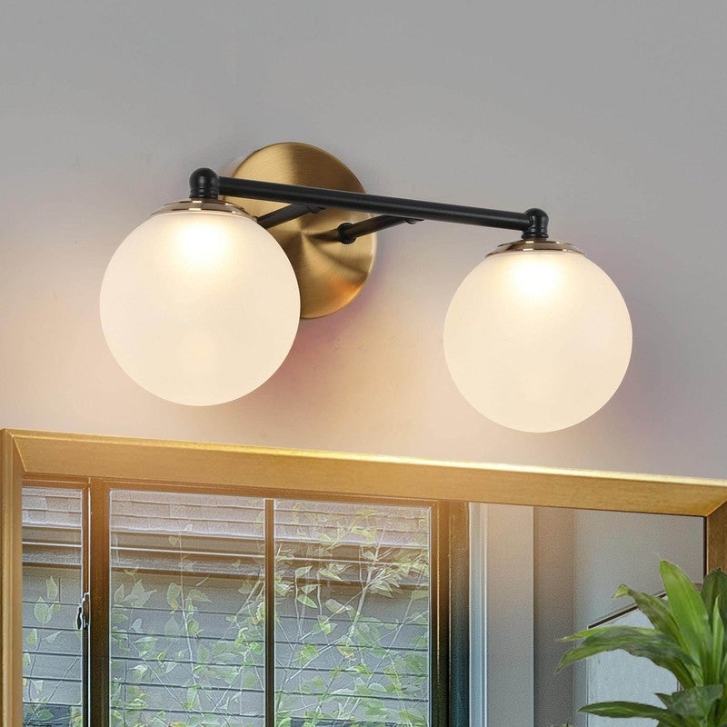 Modern 2-Light Black Gold LED Bathroom Vanity Light Glass Wall Sconces Lighting - 14