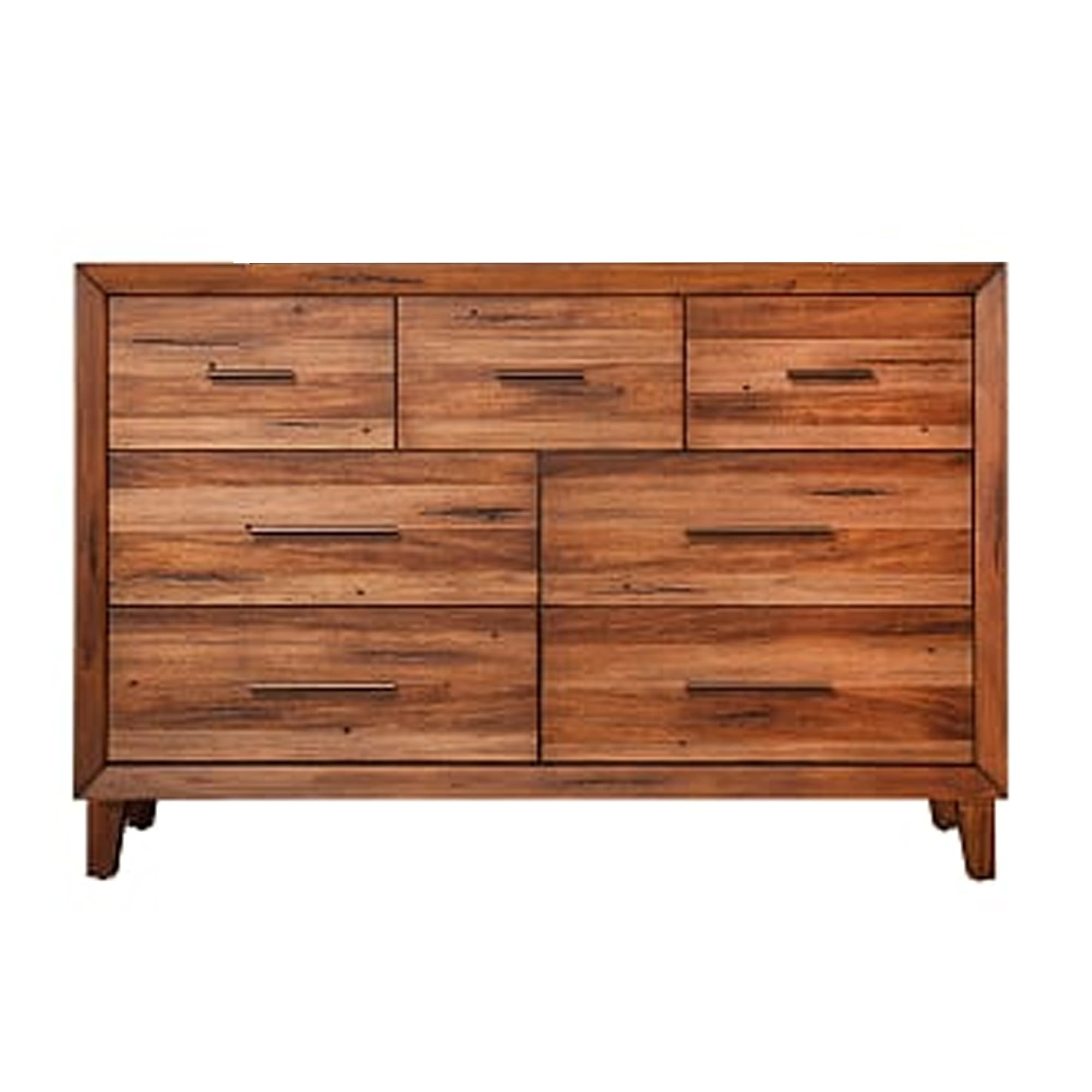 Transitional Style 7 Drawer Dresser with Metal Bar Handles， Brown - - 30438473 - Mycitystee
