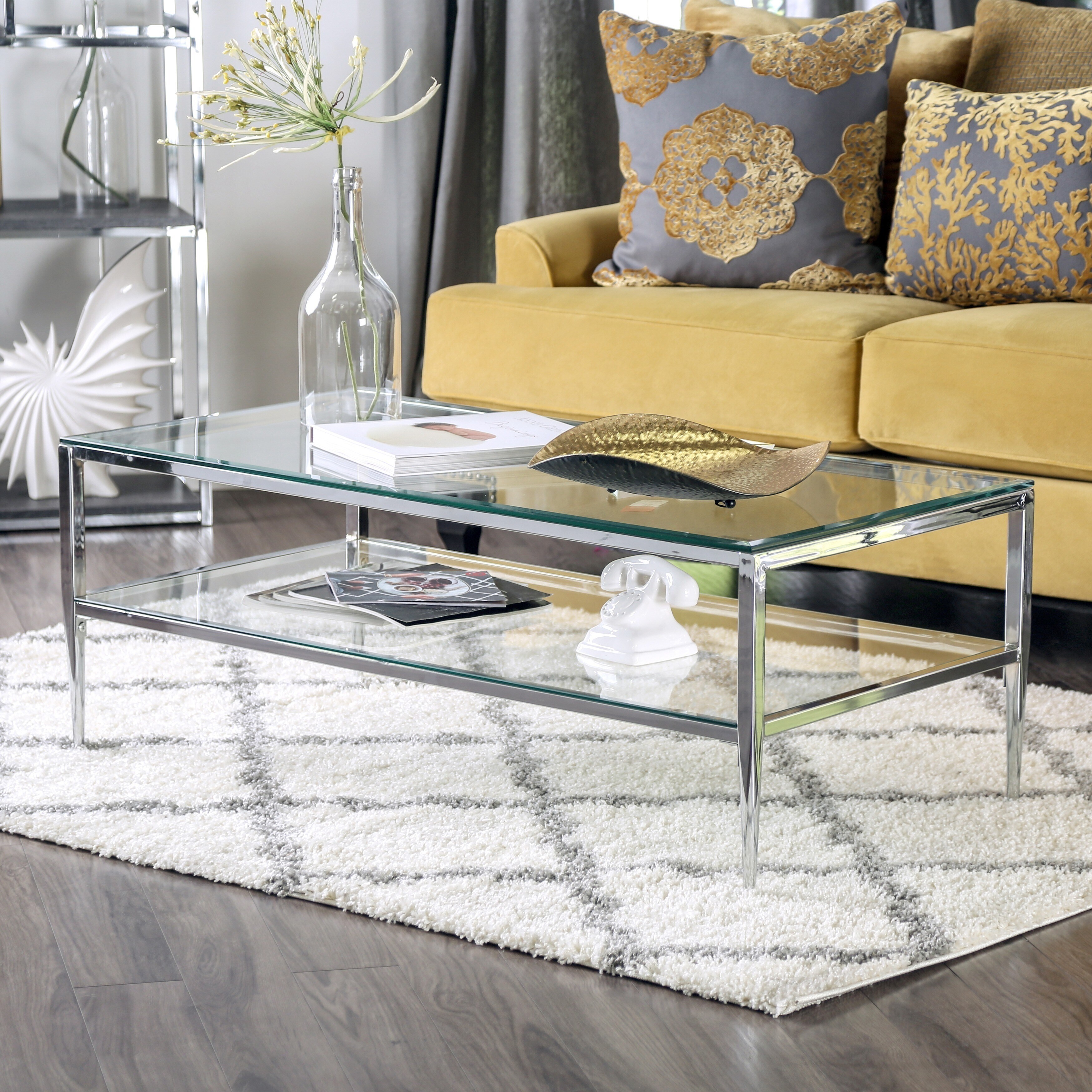 Furniture of America Luch Modern Glass/ Metal 48-inch Coffee Table - Mycitystee