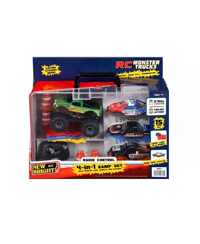 New Bright 1:43 Remote Control Monster Truck 4 in 1 Ramp Set， 13 Pieces - Mycitystee