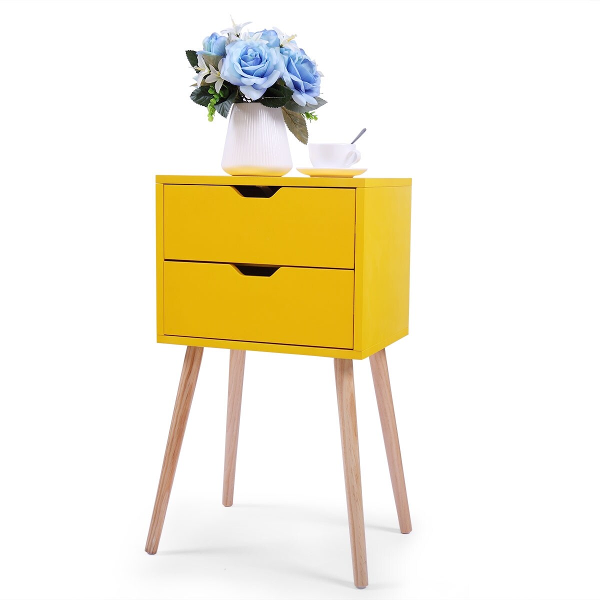 Nightstand with 2 Sliding Drawers， Wood Sofa Side Table， Modern End Table， Set of 2 - Mycitystee