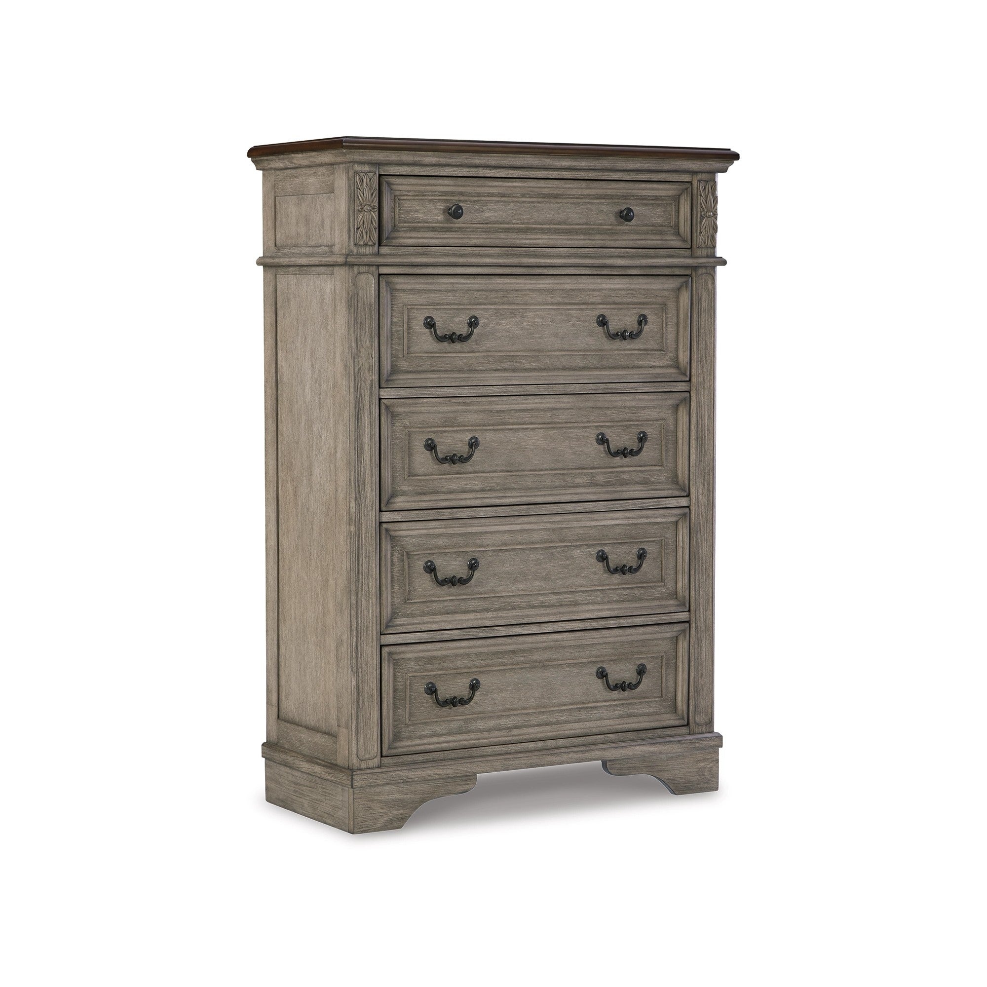 Eerie 58 Inch 5 Drawer Tall Dresser Chest， Vintage Gray， Rustic Brown Top - - 37962412 - Mycitystee