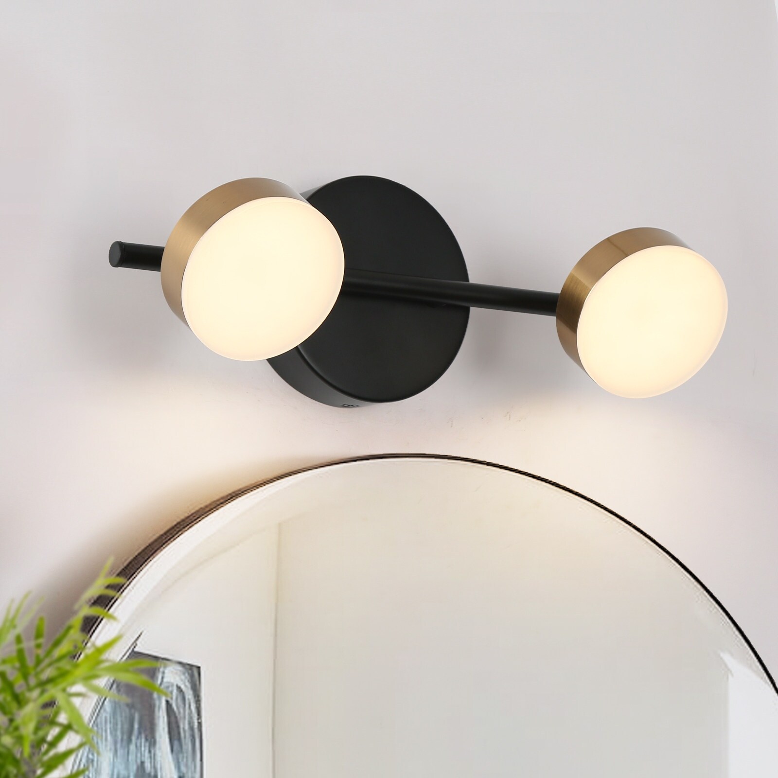 2-Light LED Black Gold Bathroom Vanity Light Modern Wall Sconce Lighting - Mycitystee