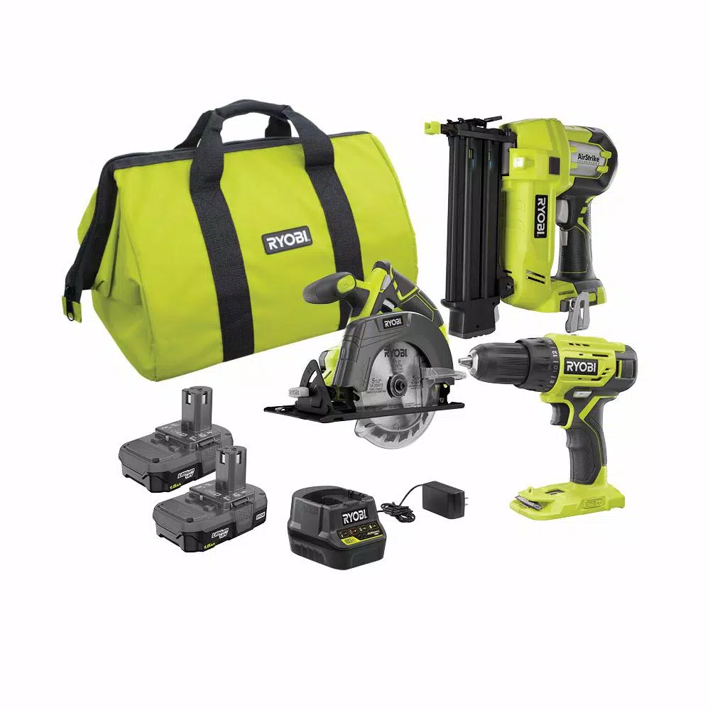 RYOBI 18-Volt ONE+ Lithium-Ion Cordless 2-Tool Combo Kit with Drill/Driver， Circular Saw， AirStrike 18-Gauge Brad Nailer and#8211; XDC Depot - Mycitystee