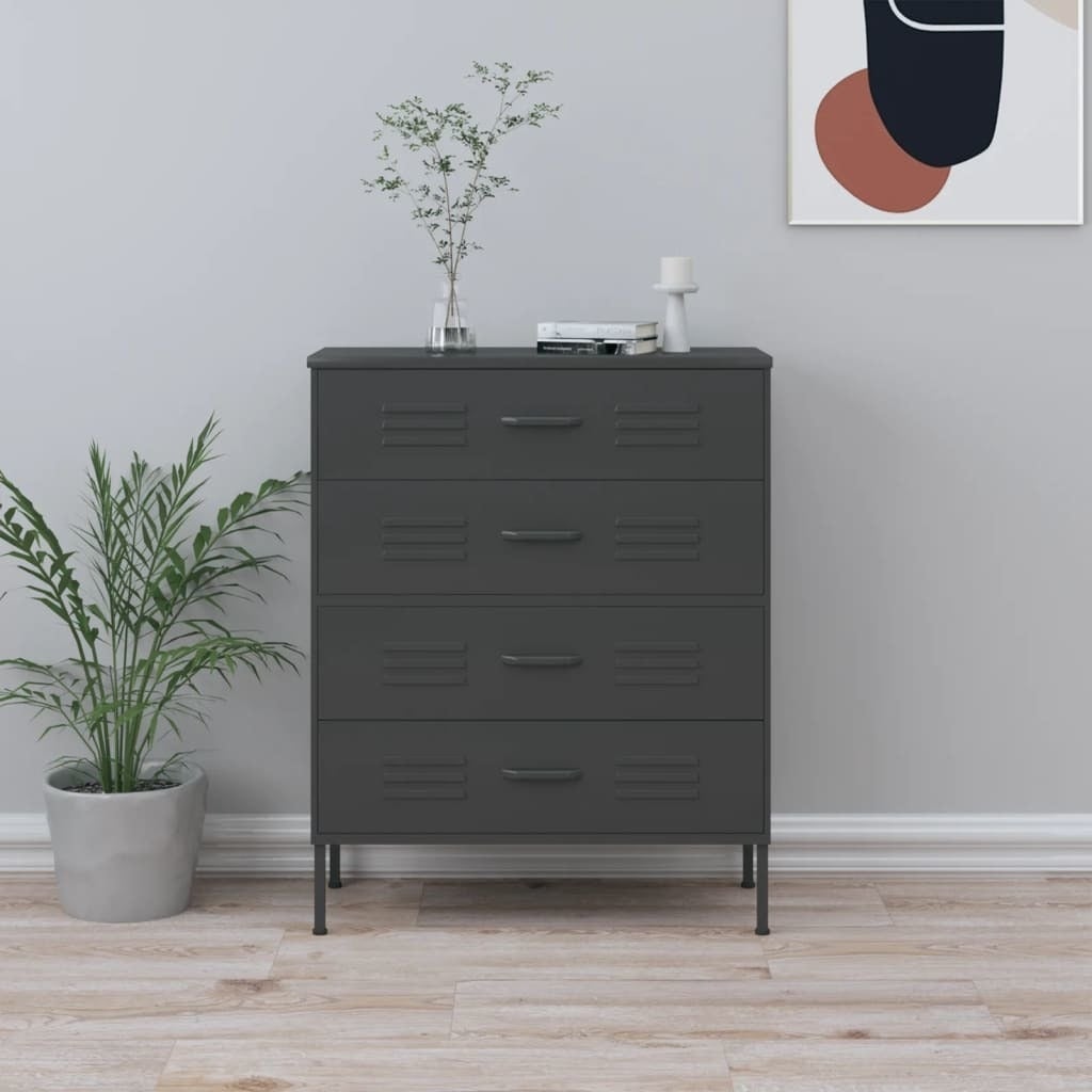 Chest Storage Drawers Steel Cabinet for Living Room Office Anthracite - - 35900365 - Mycitystee