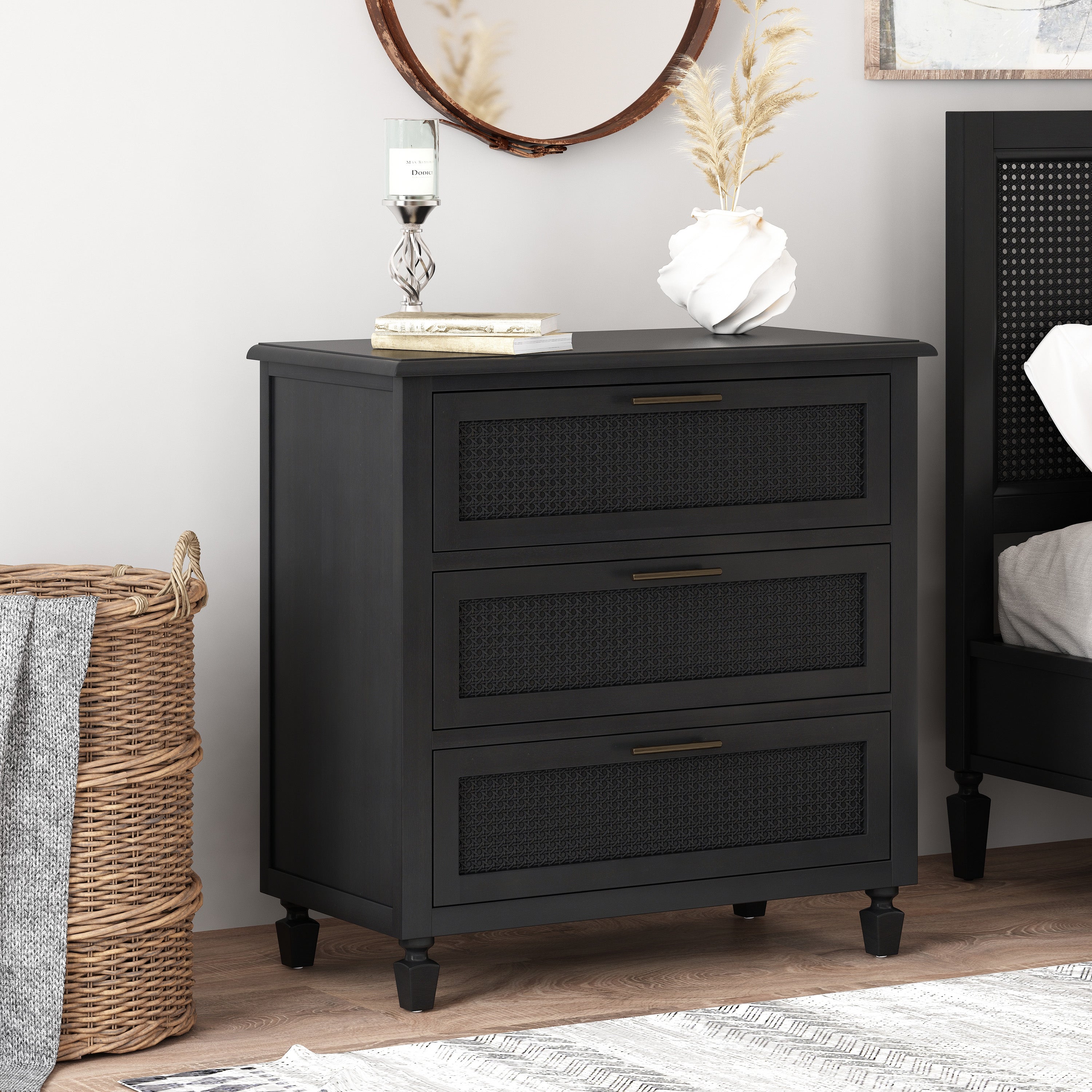 Newell Rustic Acacia Wood and Cane 3 Drawer Dresser by Christopher Knight Home - - 35756859 - Mycitystee