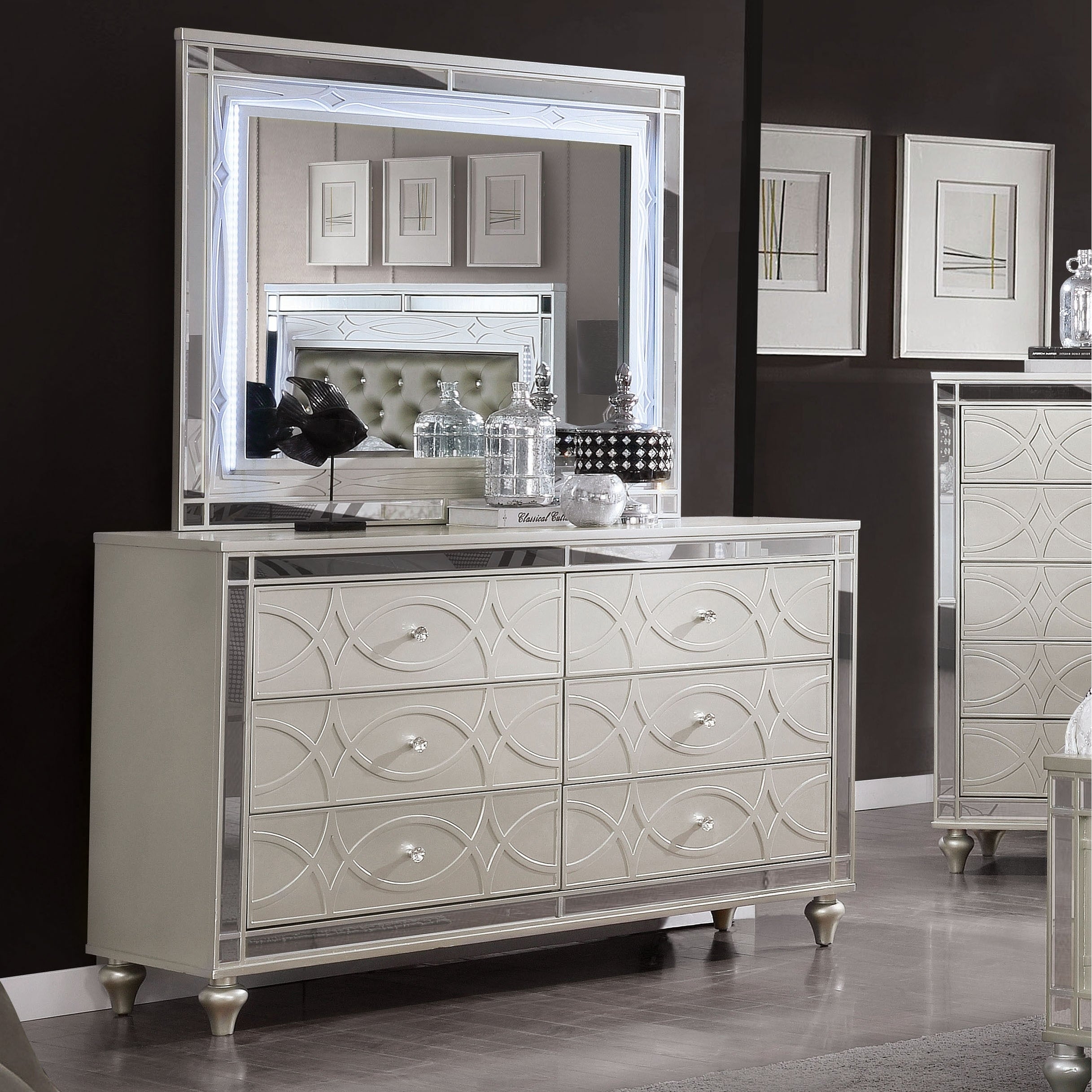 Furniture of America Brice Silver 2-piece Dresser and Mirror Set - - 29726585 - Mycitystee
