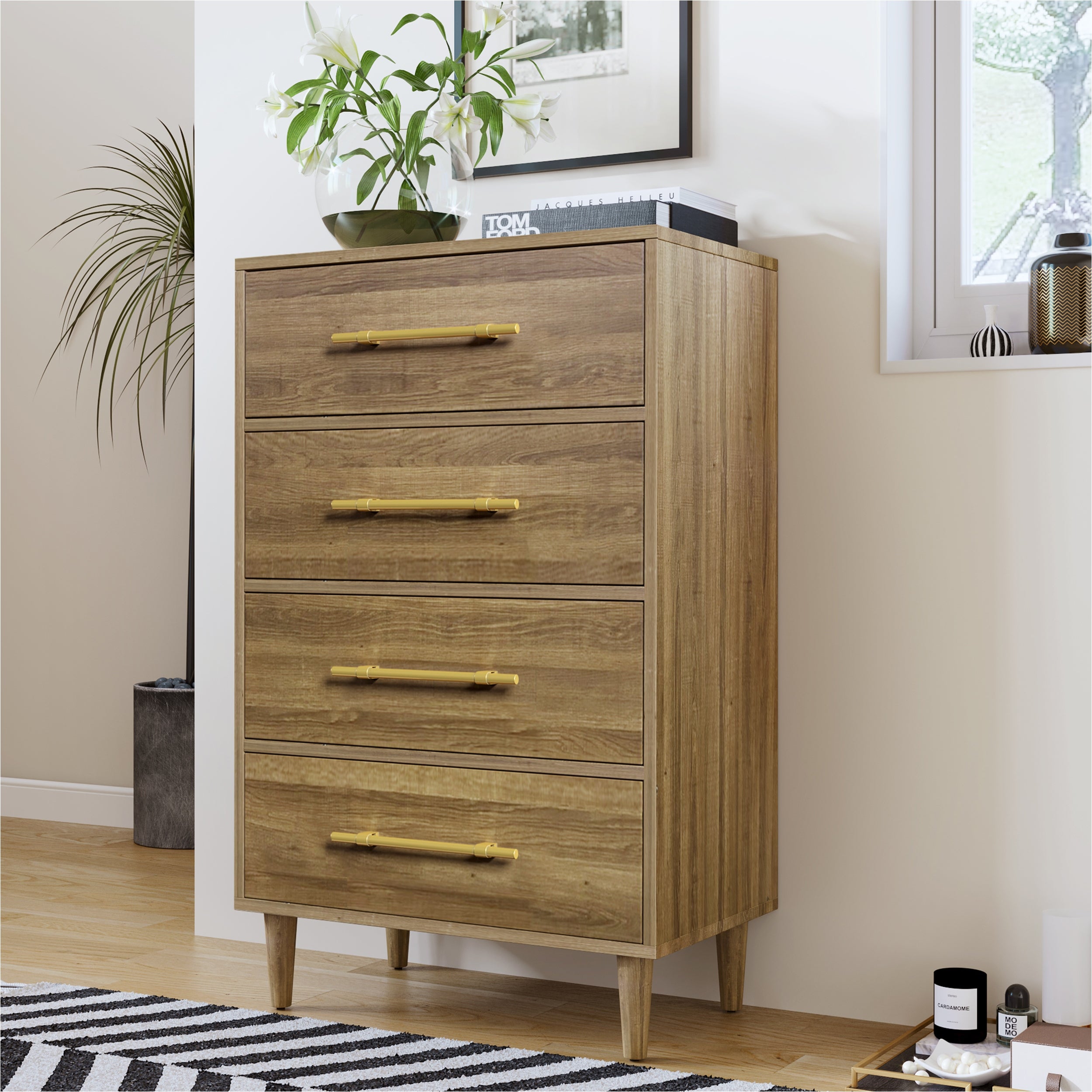 Gia Modern Chest with Four-Drawer and Golden Handles - - 35662513 - Mycitystee