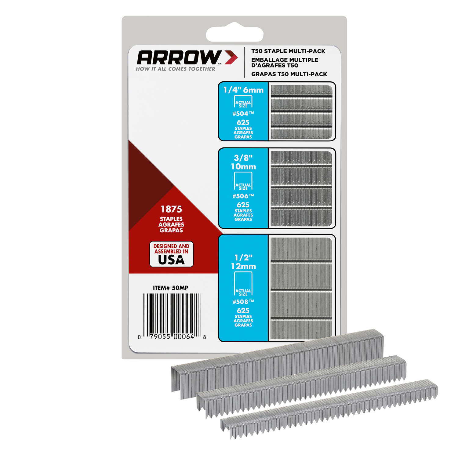 Arrow T50 3/8 in. W 18 Ga. Flat Crown Heavy Duty Staple Assortment 1875 pk - Mycitystee