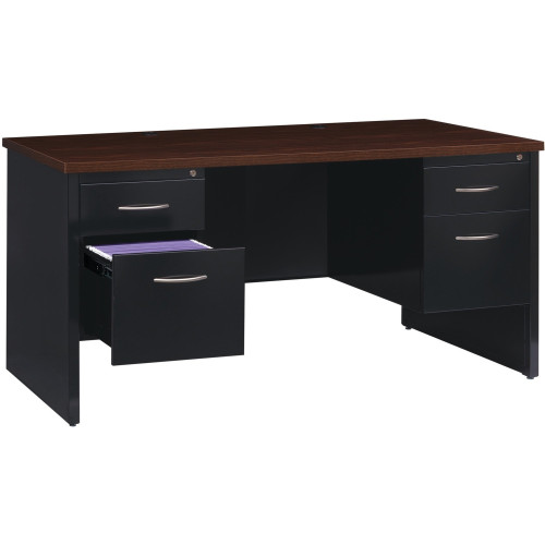 Lorell Walnut Laminate Commercial Steel Desk Series Pedestal Desk - 4-Drawer (79141) - Mycitystee