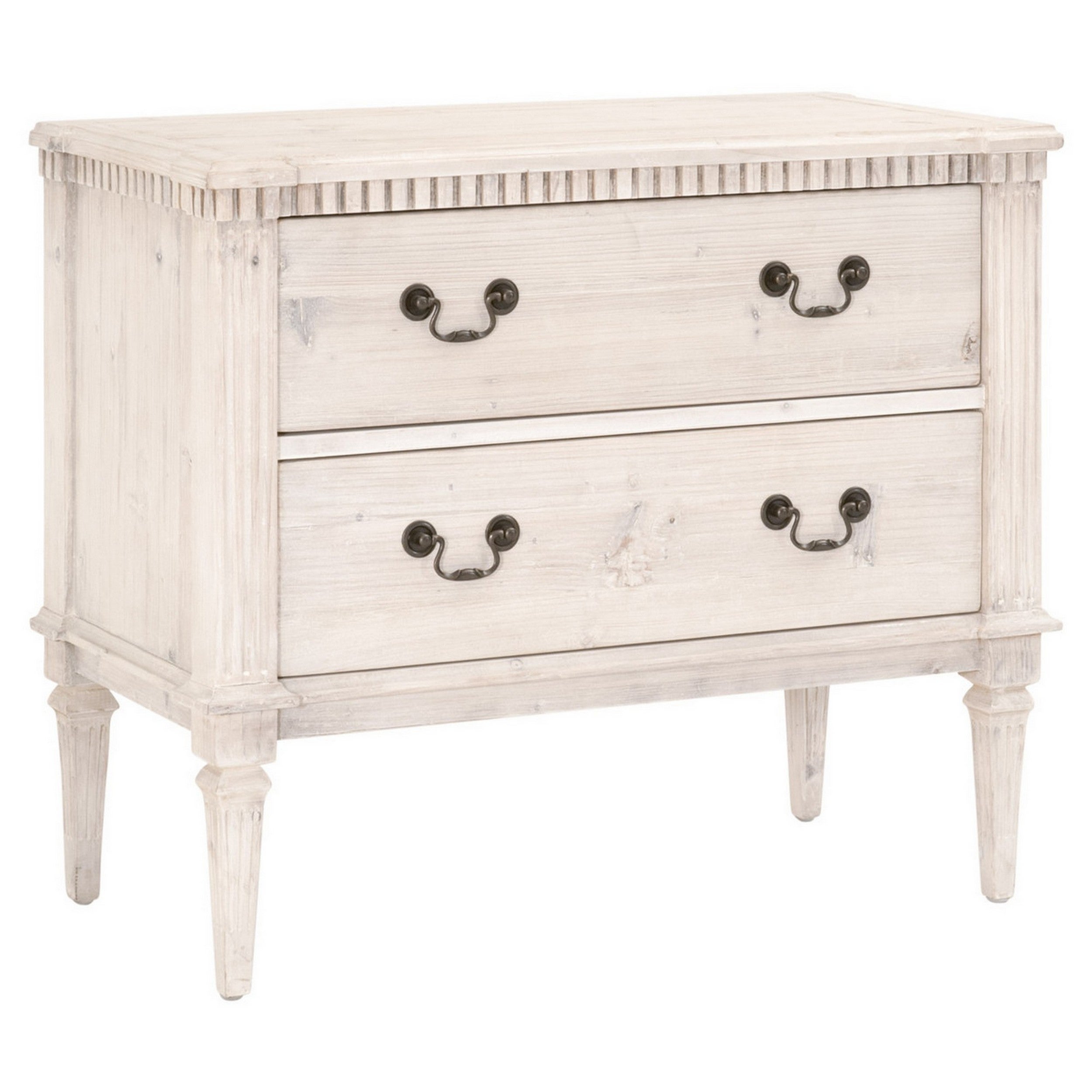 35 Inch Reclaimed Pinewood Accent Chest Dresser， 2 Drawers， Washed White - - 36907796 - Mycitystee