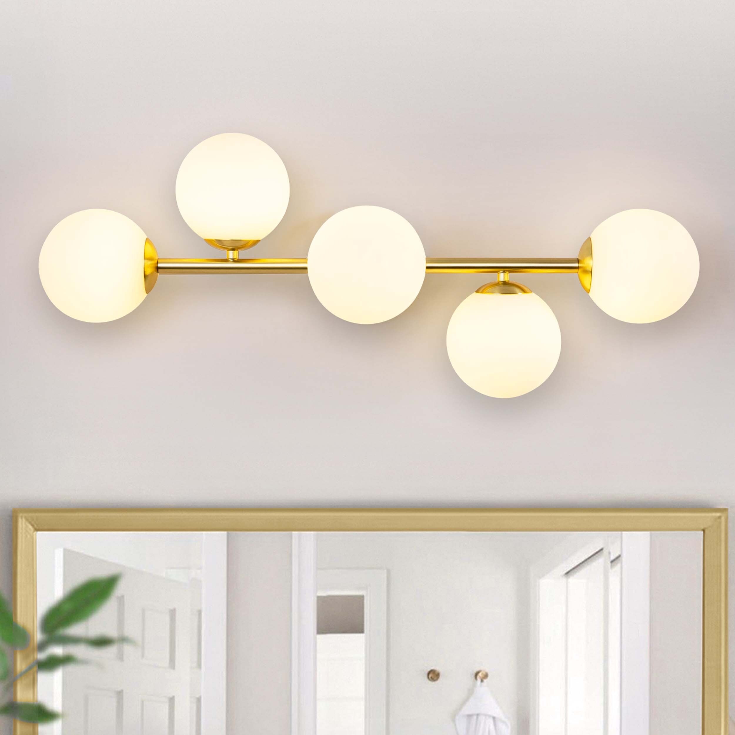 5-Light 27 in. Modern Gold Vanity Light with Frosted Glass Shade - 27 in. W - Mycitystee