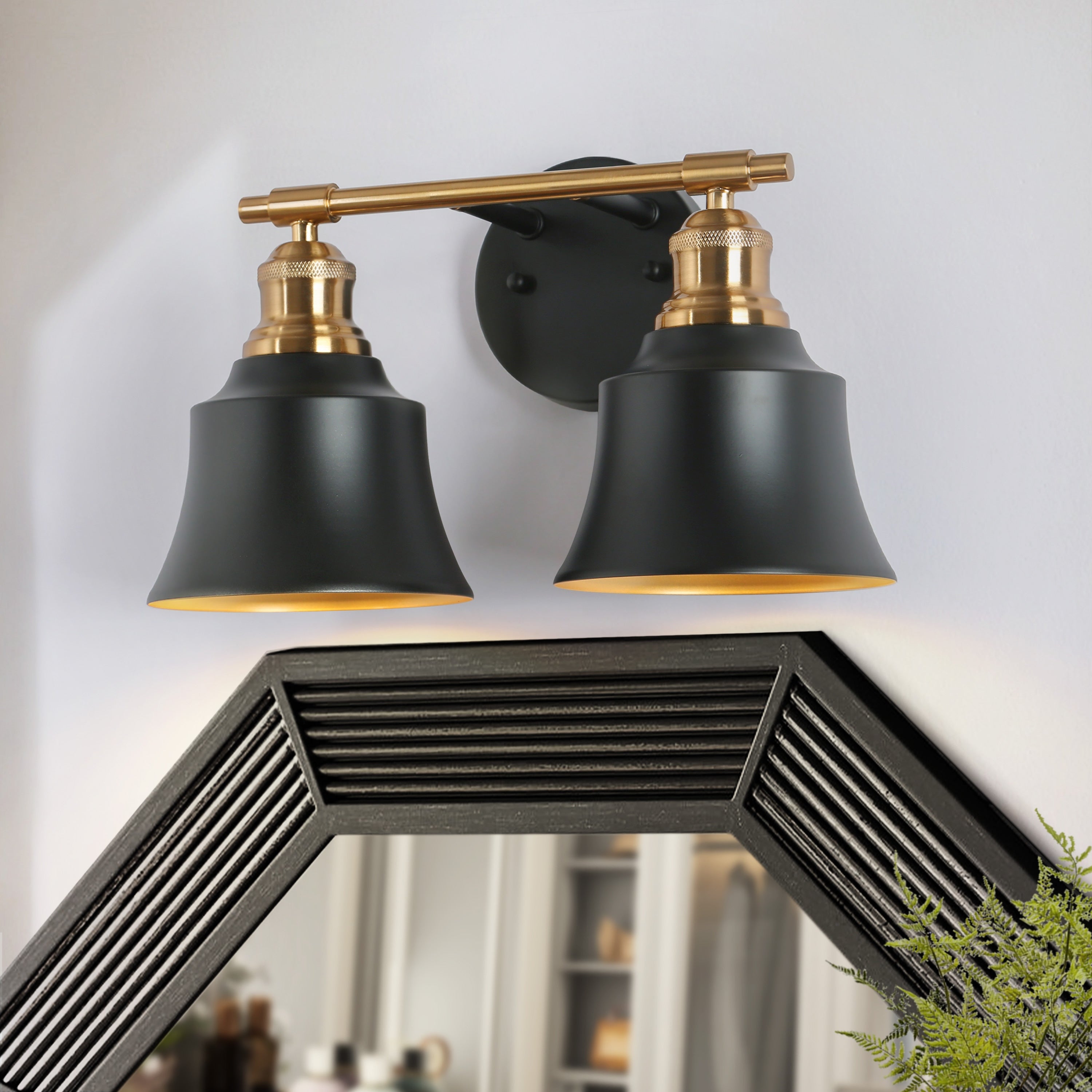 Bellee Modern Farmhouse 2-light Black Gold Bathroom Vanity Light Dimmable Metal Shade Wall Sconce - Mycitystee