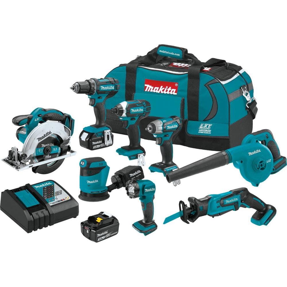 Makita 18V LXT Lithium-Ion 8-Piece Kit Drill/ Impact Drvr/ Circ Saw/ Recip Saw/ Sander/ Impact Wrench/ Blower/ Light 3. 0Ah XT801X1 - Mycitystee