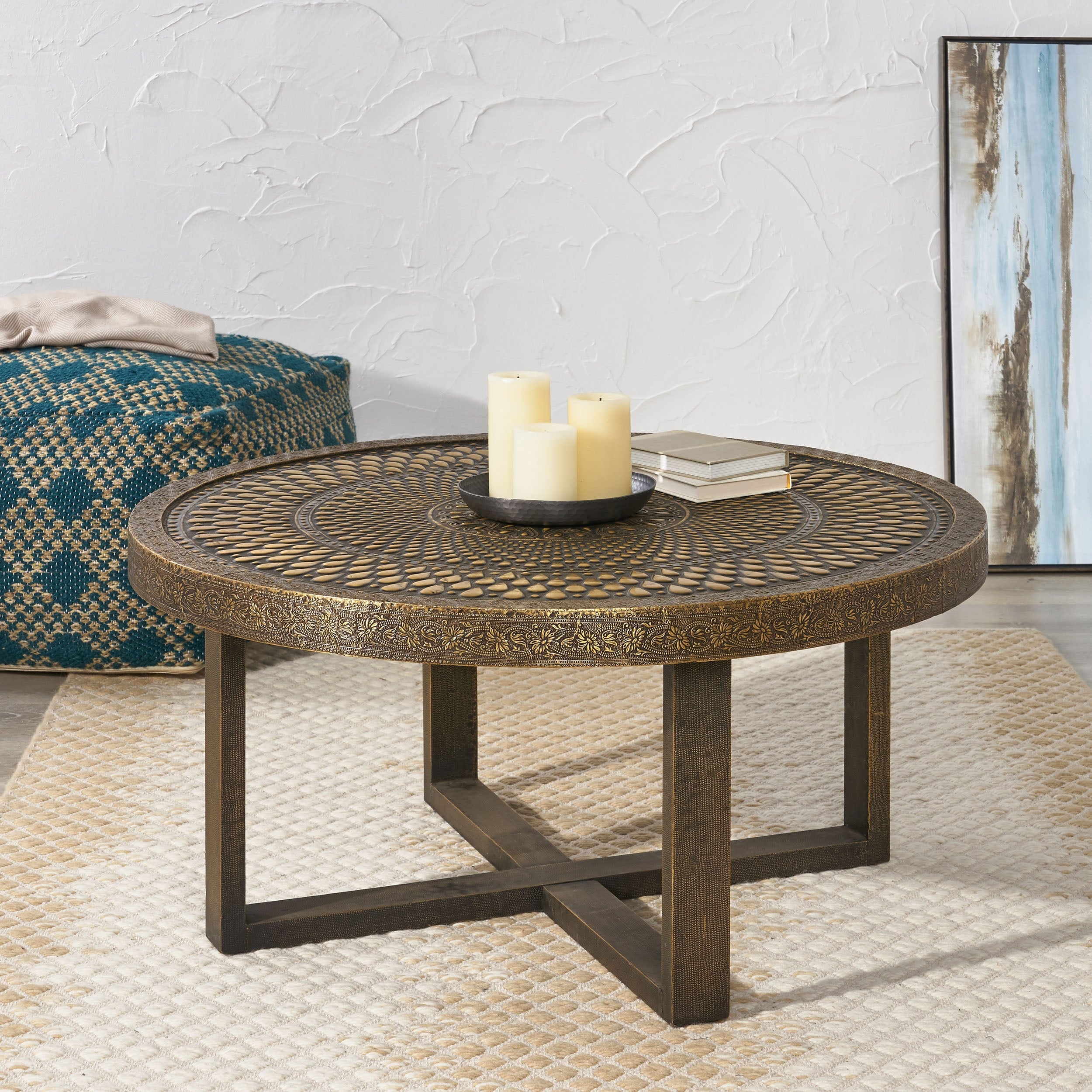 Cohutta Indoor Handcrafted Embossed Coffee Table by Christopher Knight Home - Mycitystee
