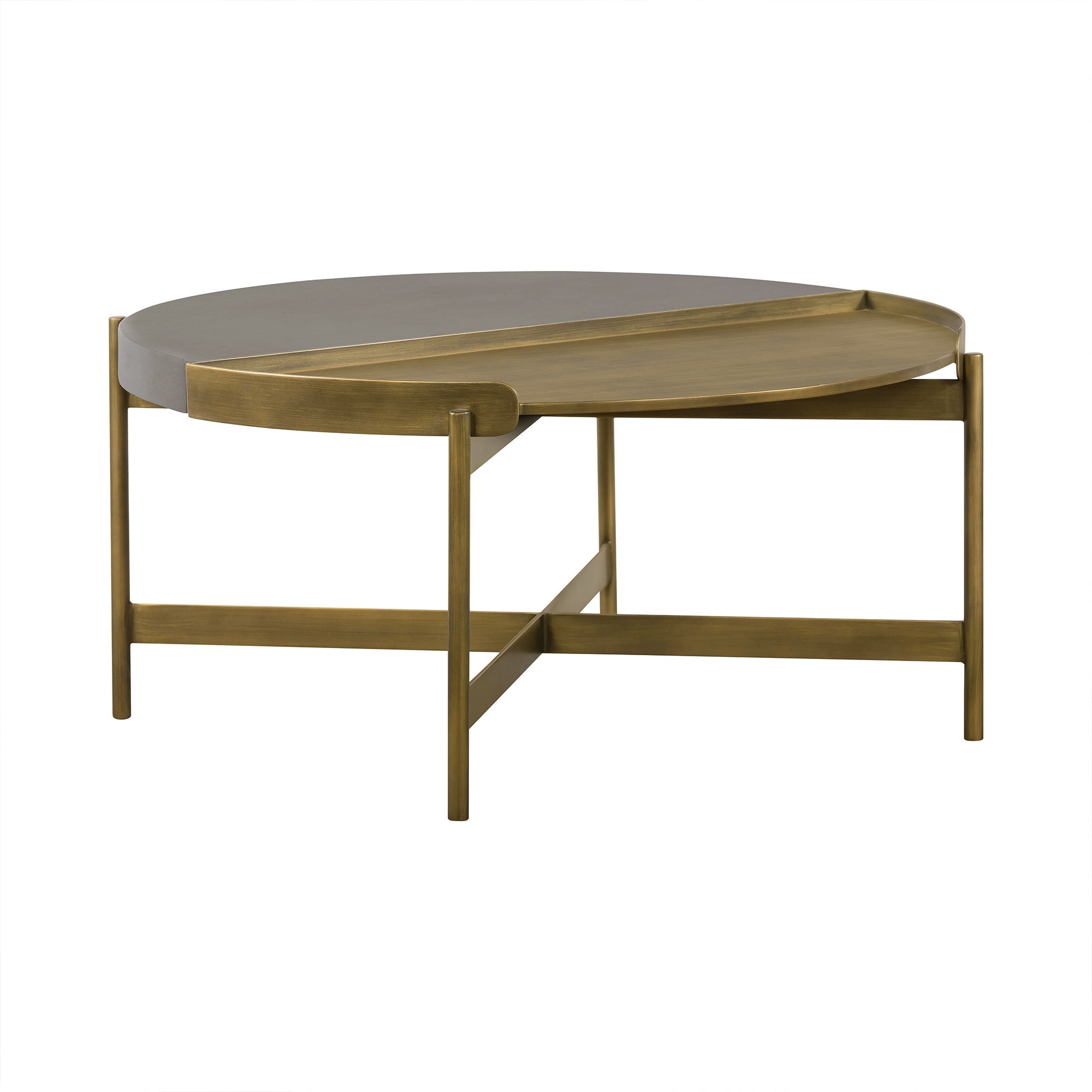 Concrete Coffee Table with X shape Base， Gray and Gold - Mycitystee