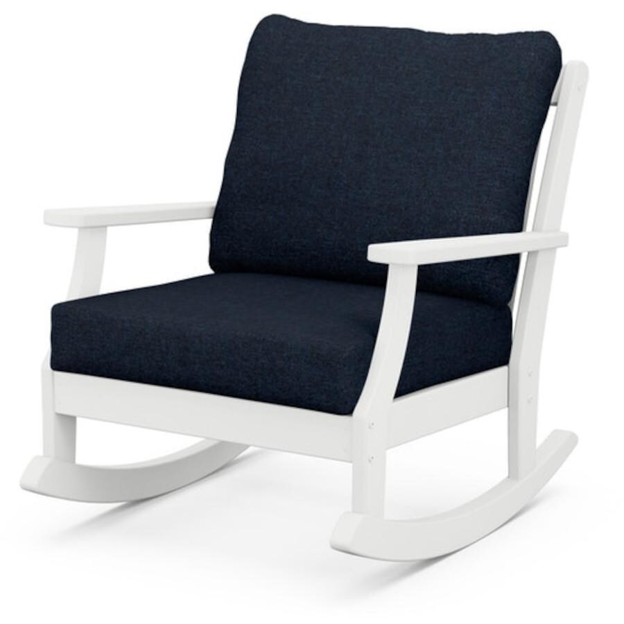 POLYWOOD Braxton Deep Seating Rocking Chair in White / Marine Indigo - Mycitystee