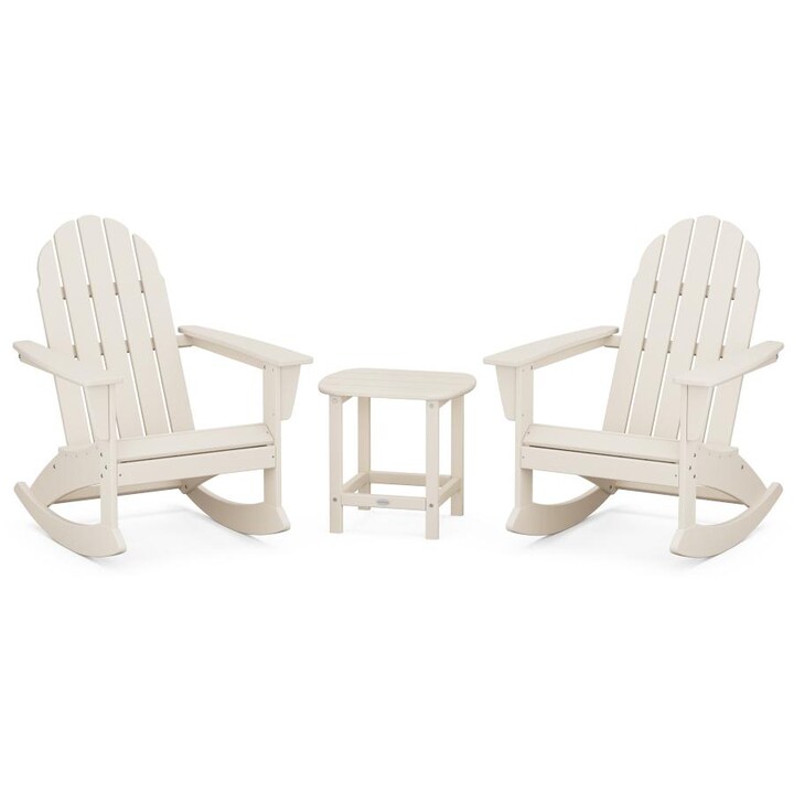 POLYWOOD Vineyard 3-Piece Adirondack Rocking Chair Set with South Beach 18-Inch Side Table in Sand - Mycitystee
