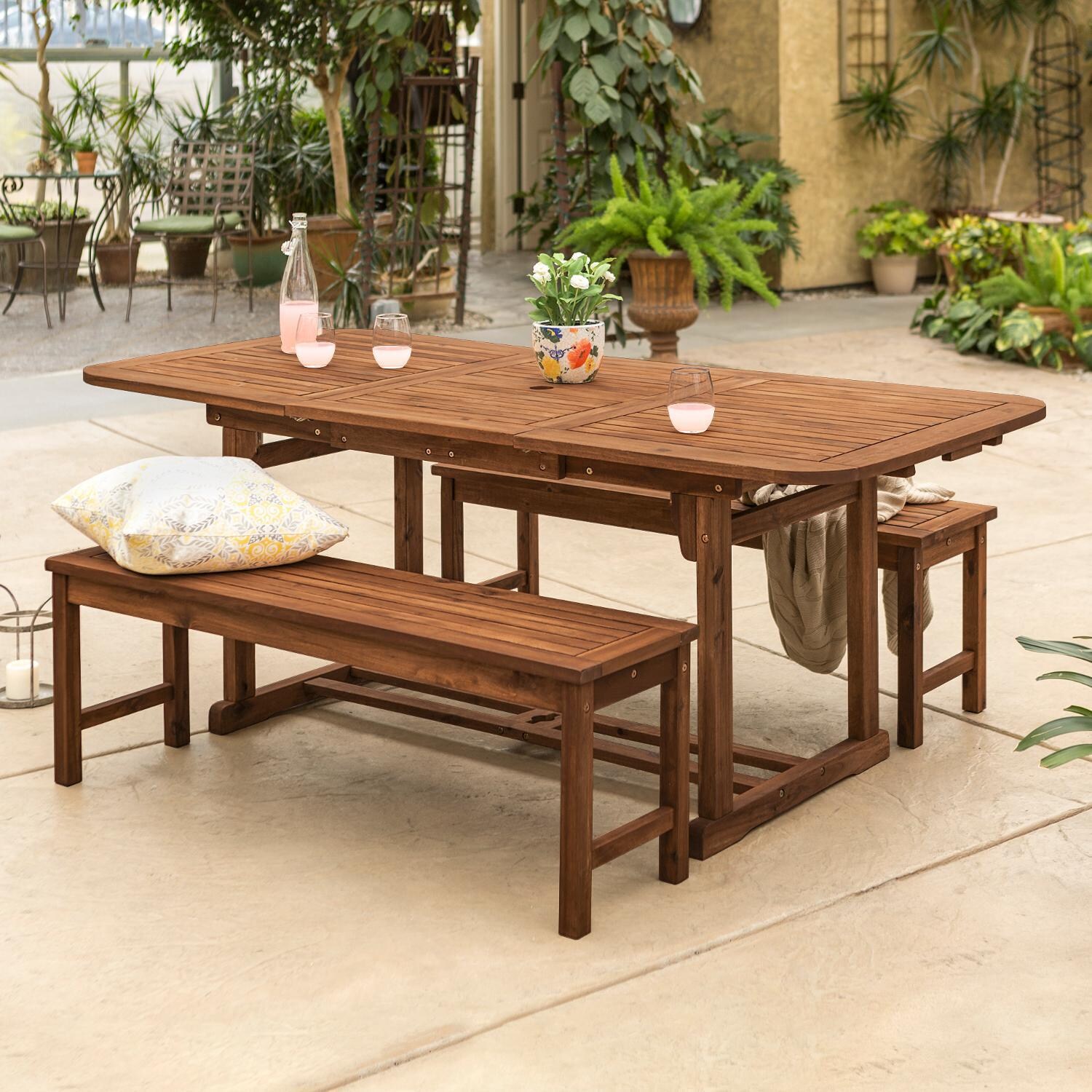 Ultimate Patio Horizon Way 3 Piece Dark Brown Acacia Patio Dining Set W/ 55 X 35 Inch Extension Table - Mycitystee