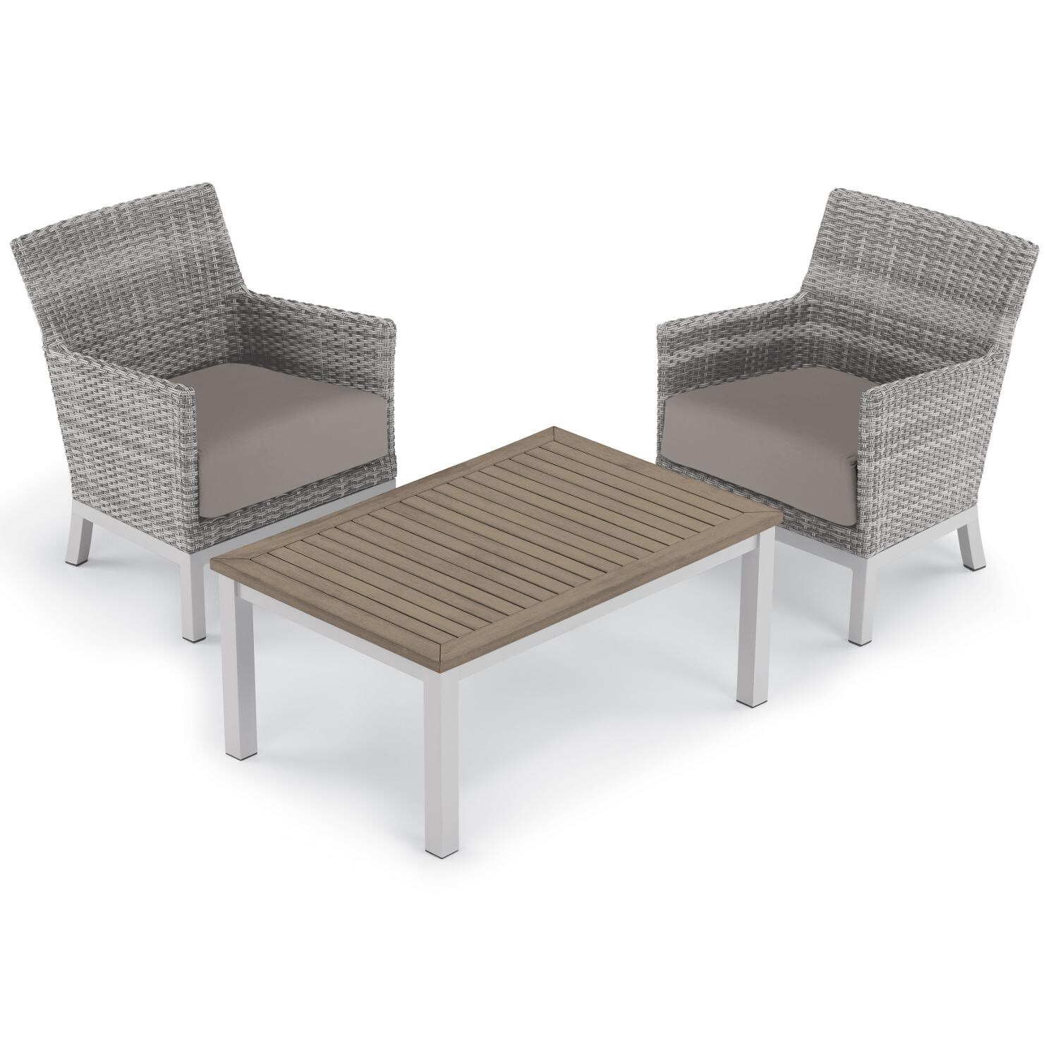Argento 3 Piece Wicker Patio Conversation Set W/ Tekwood Vintage Coffee Table and Stone Cushions By Oxford Garden - Mycitystee