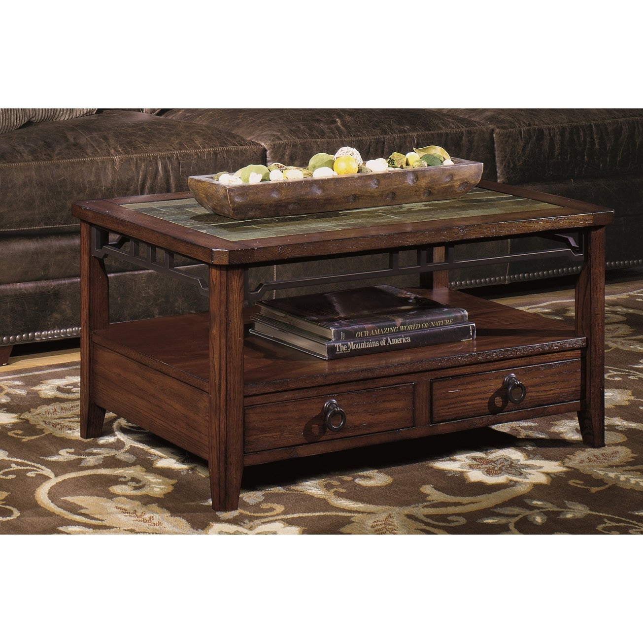 Wood and Slate Rectangular Coffee Table - Mycitystee