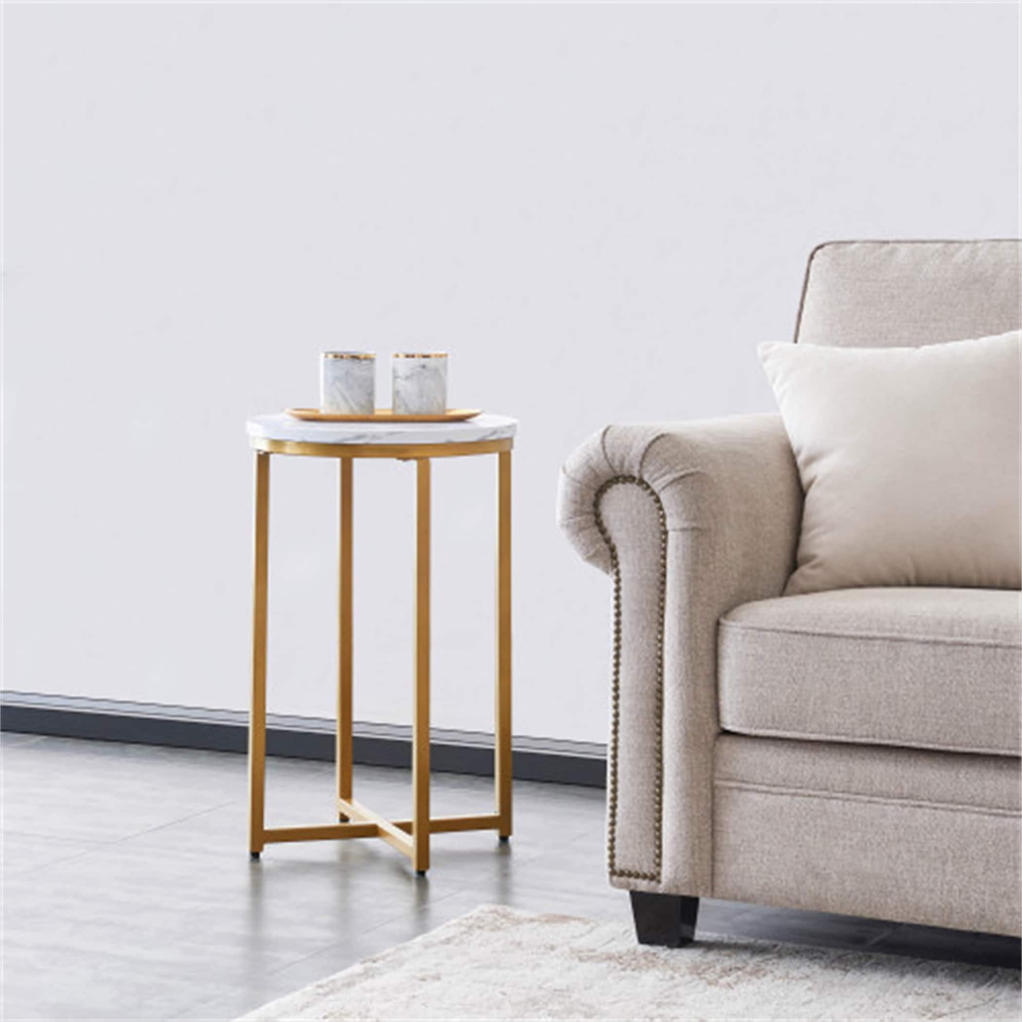 MDF Side Table with Golden Frame X-Shaped Base - Mycitystee